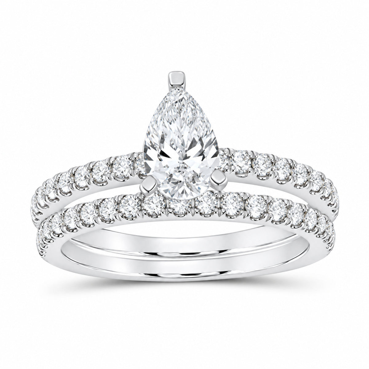 14K White Gold 1 1/4 CTW Lab-Grown Diamond Pear Bridal Ring Set — SKU 11815