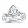 14K White Gold 1 CTW Lab-Grown Diamond Pear Single Halo Bridal Ring Set — SKU 11823