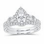14K White Gold 1 1/2 CTW Lab-Grown Diamond Pear Single Halo Bridal Ring Set — SKU 11837