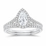14K White Gold 1 CTW Lab-Grown Diamond Pear Single Halo Bridal Ring Set — SKU 11843