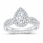 14K White Gold 1 1/3 CTW Lab-Grown Diamond Pear Single Halo Bridal Ring Set — SKU 11856