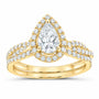 14K Yellow Gold 1 1/3 CTW Lab-Grown Diamond Pear Single Halo Bridal Ring Set — SKU 11859
