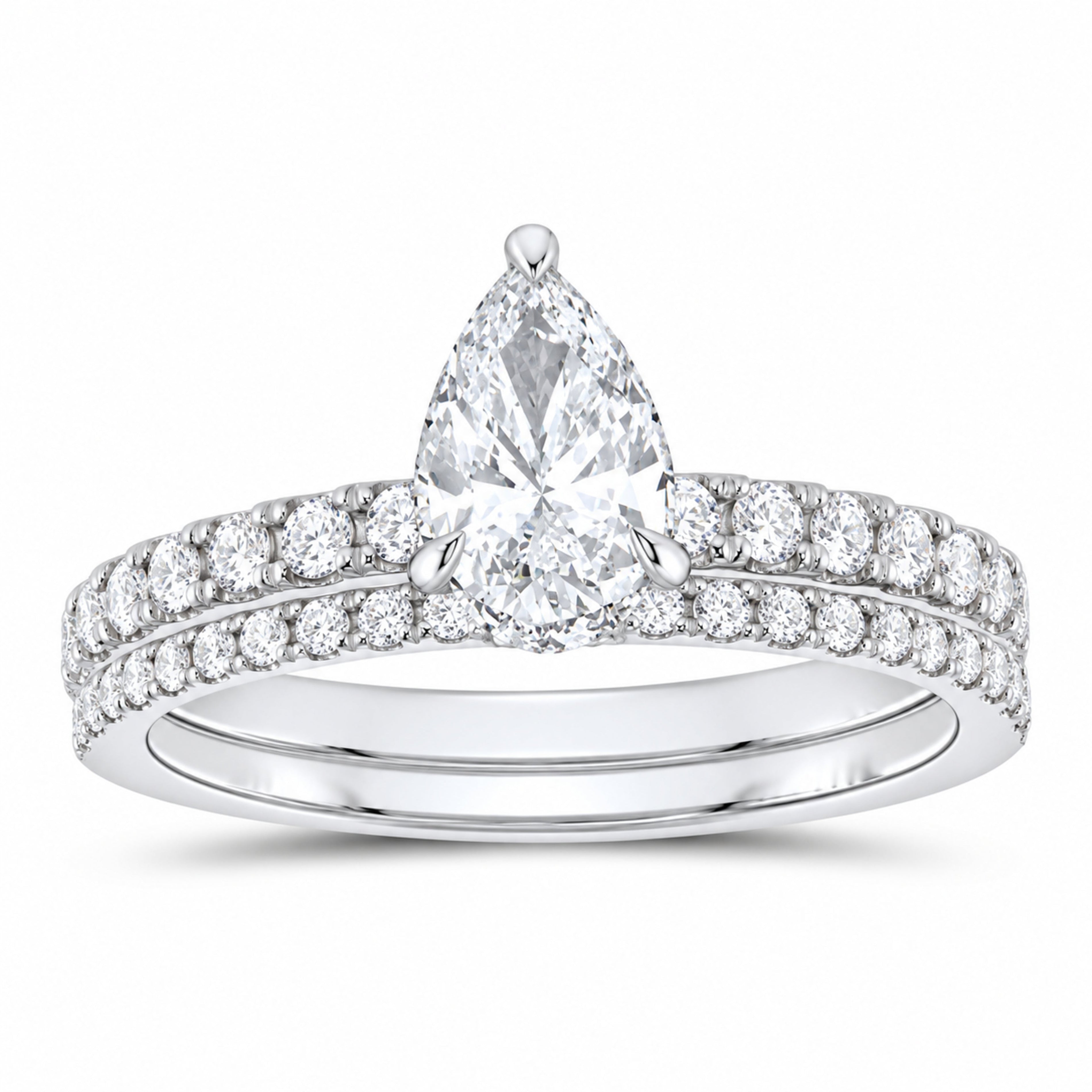 14K White Gold 1 3/8 CTW Lab-Grown Diamond Pear Bridal Ring Set — SKU 11865