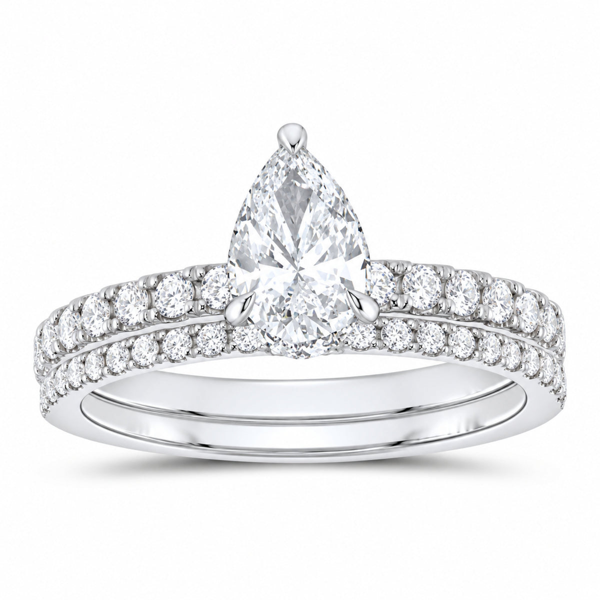 14K White Gold 1 3/8 CTW Lab-Grown Diamond Pear Bridal Ring Set — SKU 11865