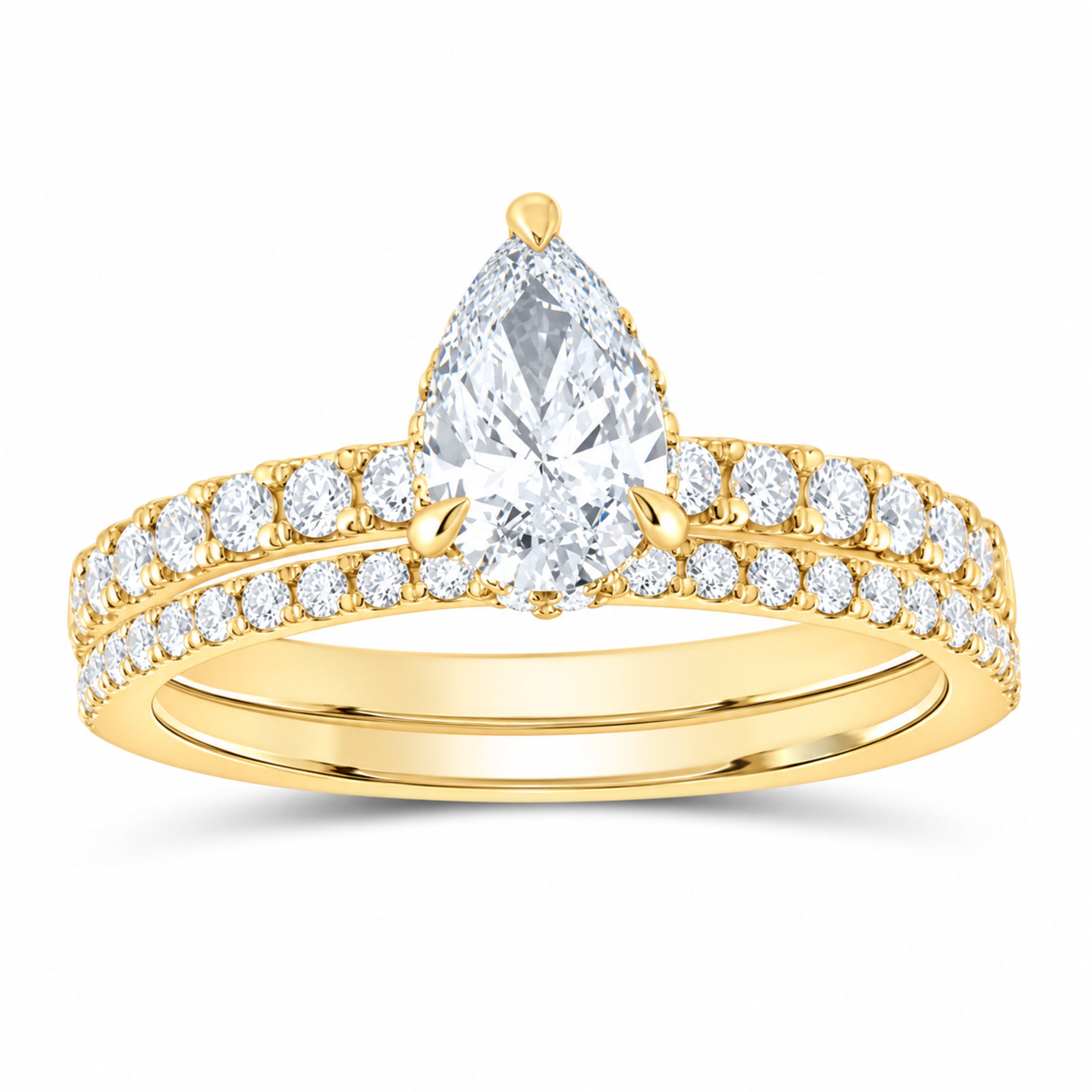 14K Yellow Gold 1 3/8 CTW Lab-Grown Diamond Pear Bridal Ring Set — SKU 11866
