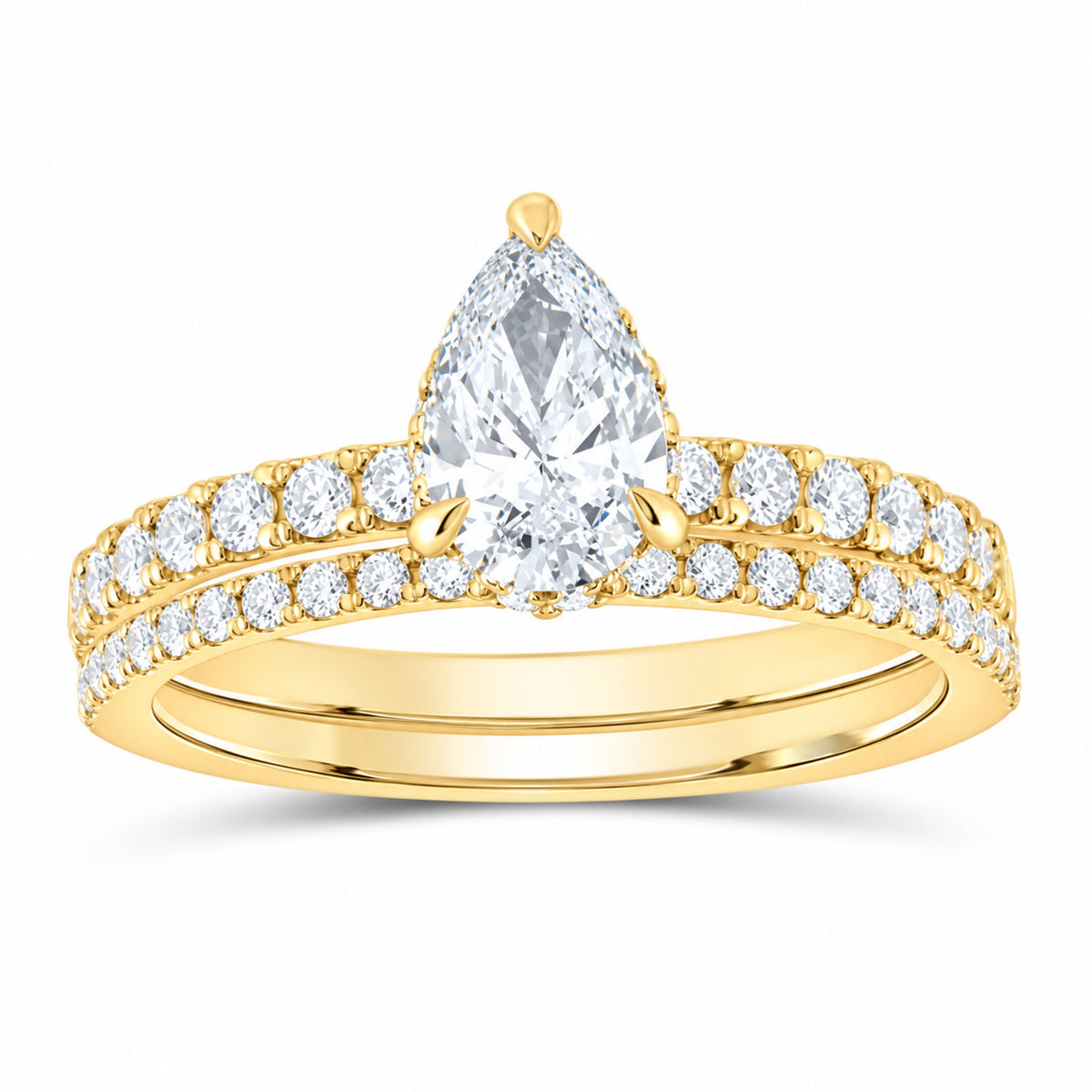 14K Yellow Gold 1 3/8 CTW Lab-Grown Diamond Pear Bridal Ring Set — SKU 11866