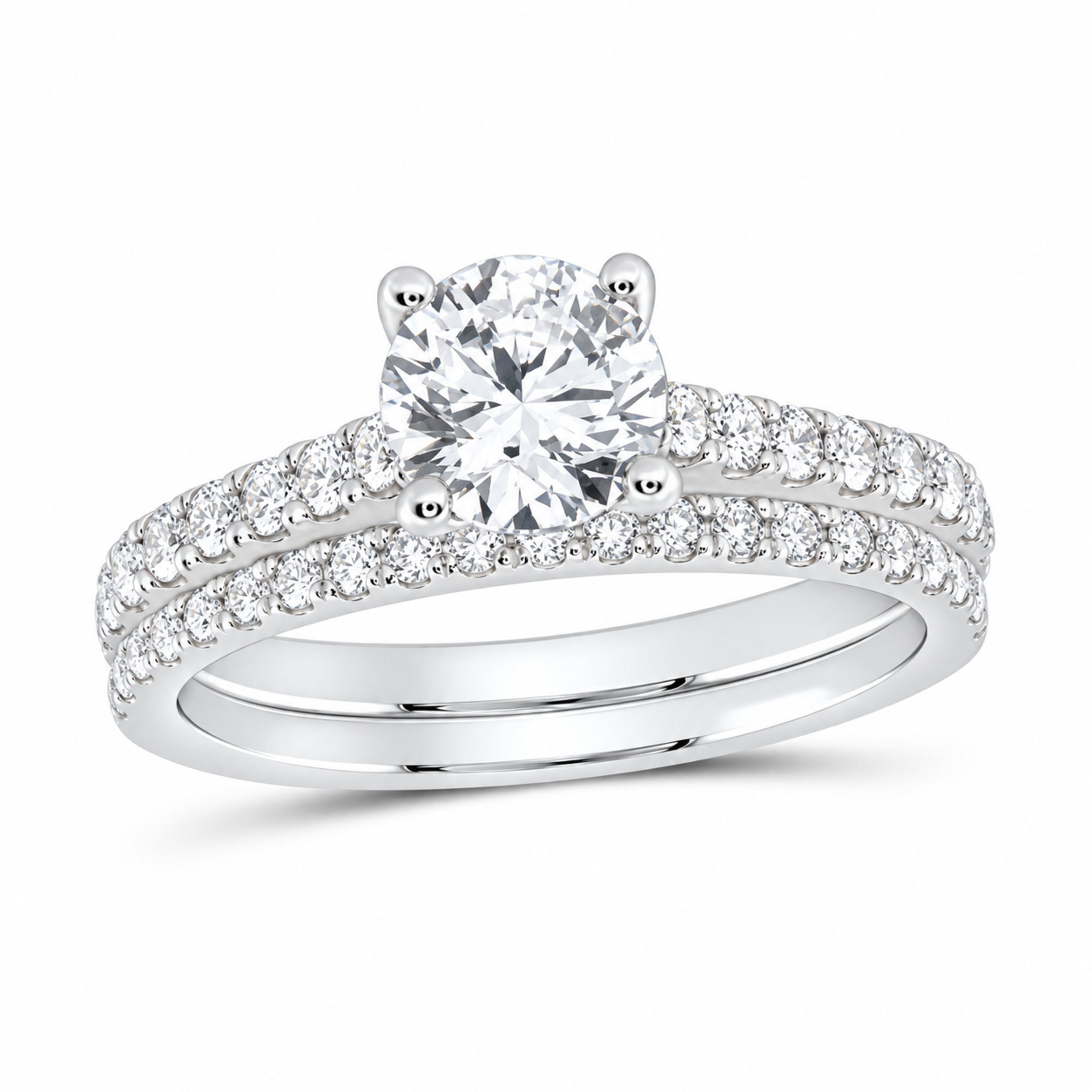 14K White Gold 1 1/4 CTW Lab-Grown Diamond Round Bridal Ring Set — SKU 11905