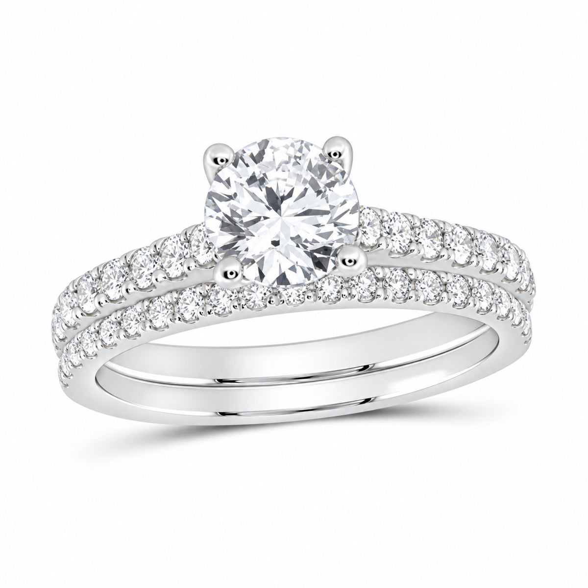 14K White Gold 1 1/4 CTW Lab-Grown Diamond Round Bridal Ring Set — SKU 11905