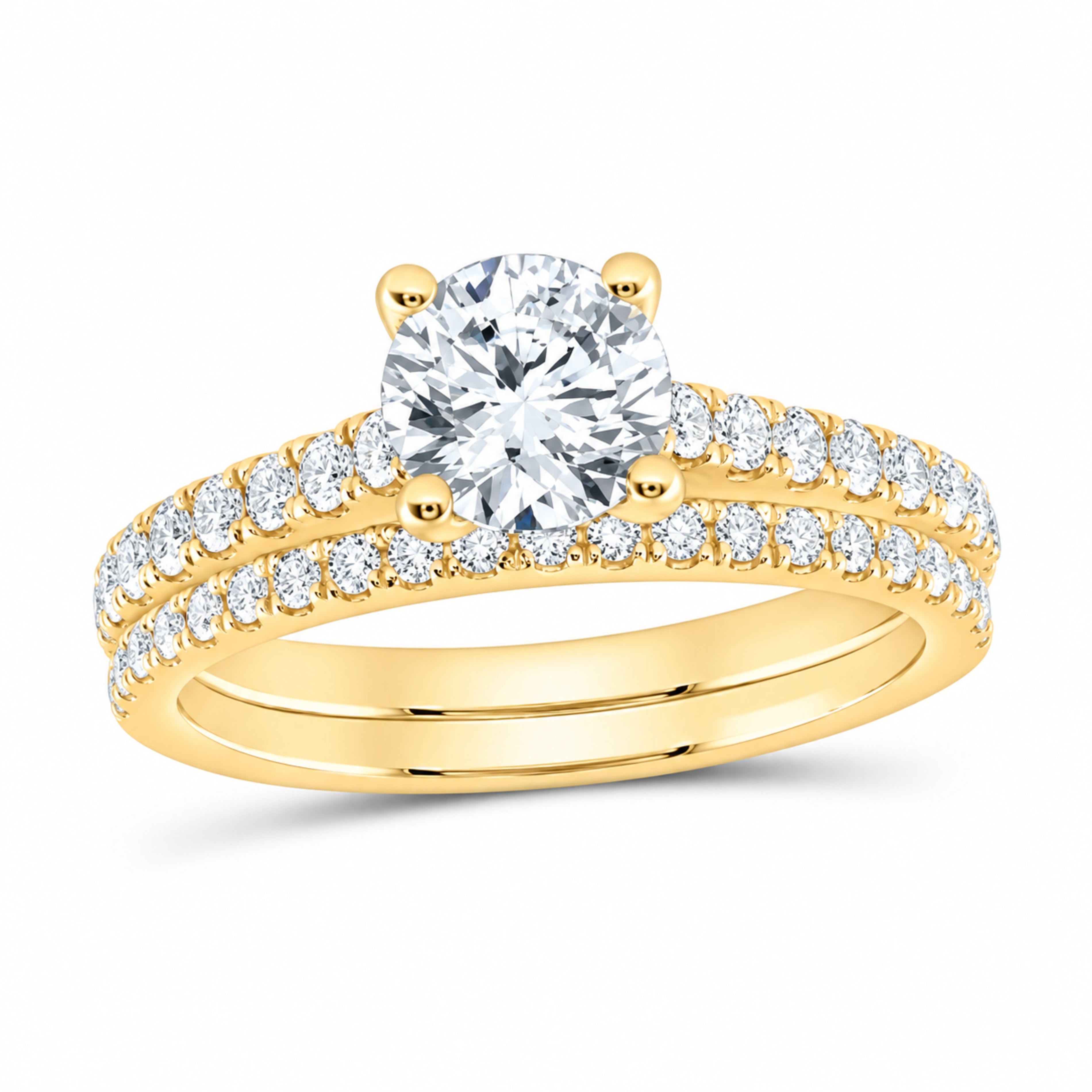 14K Yellow Gold 1 1/4 CTW Lab-Grown Diamond Round Bridal Ring Set — SKU 11910