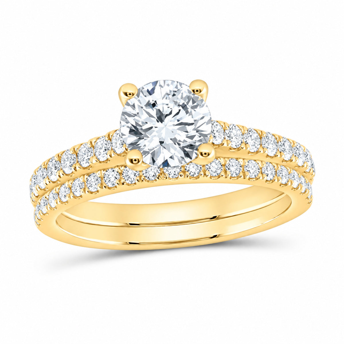 14K Yellow Gold 1 1/4 CTW Lab-Grown Diamond Round Bridal Ring Set — SKU 11910