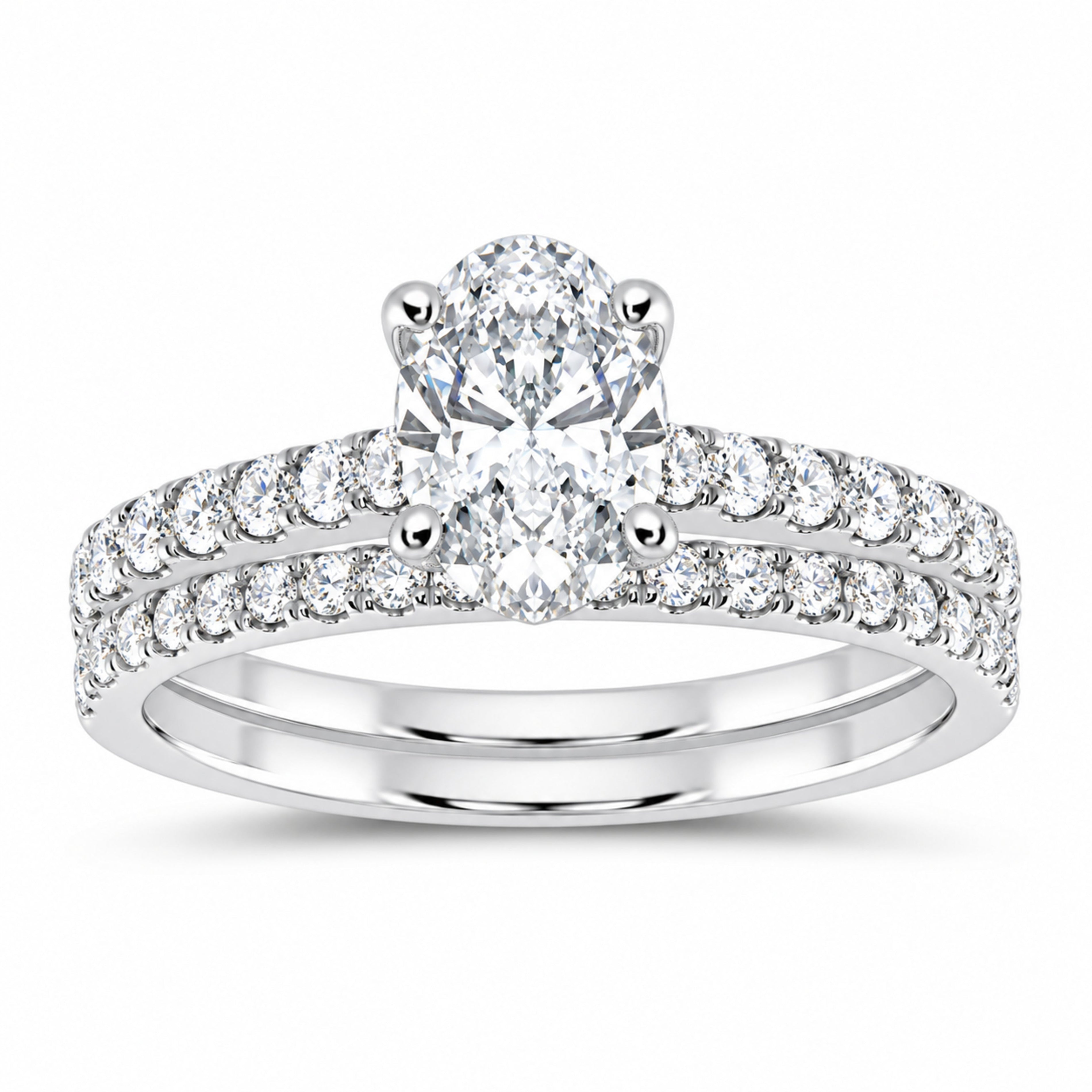14K White Gold 1 1/4 CTW Lab-Grown Diamond Oval Bridal Ring Set — SKU 11927