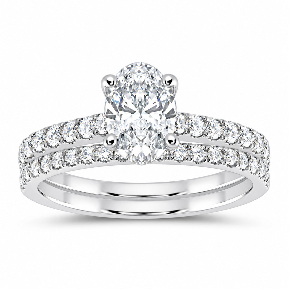 14K White Gold 1 1/4 CTW Lab-Grown Diamond Oval Bridal Ring Set — SKU 11927