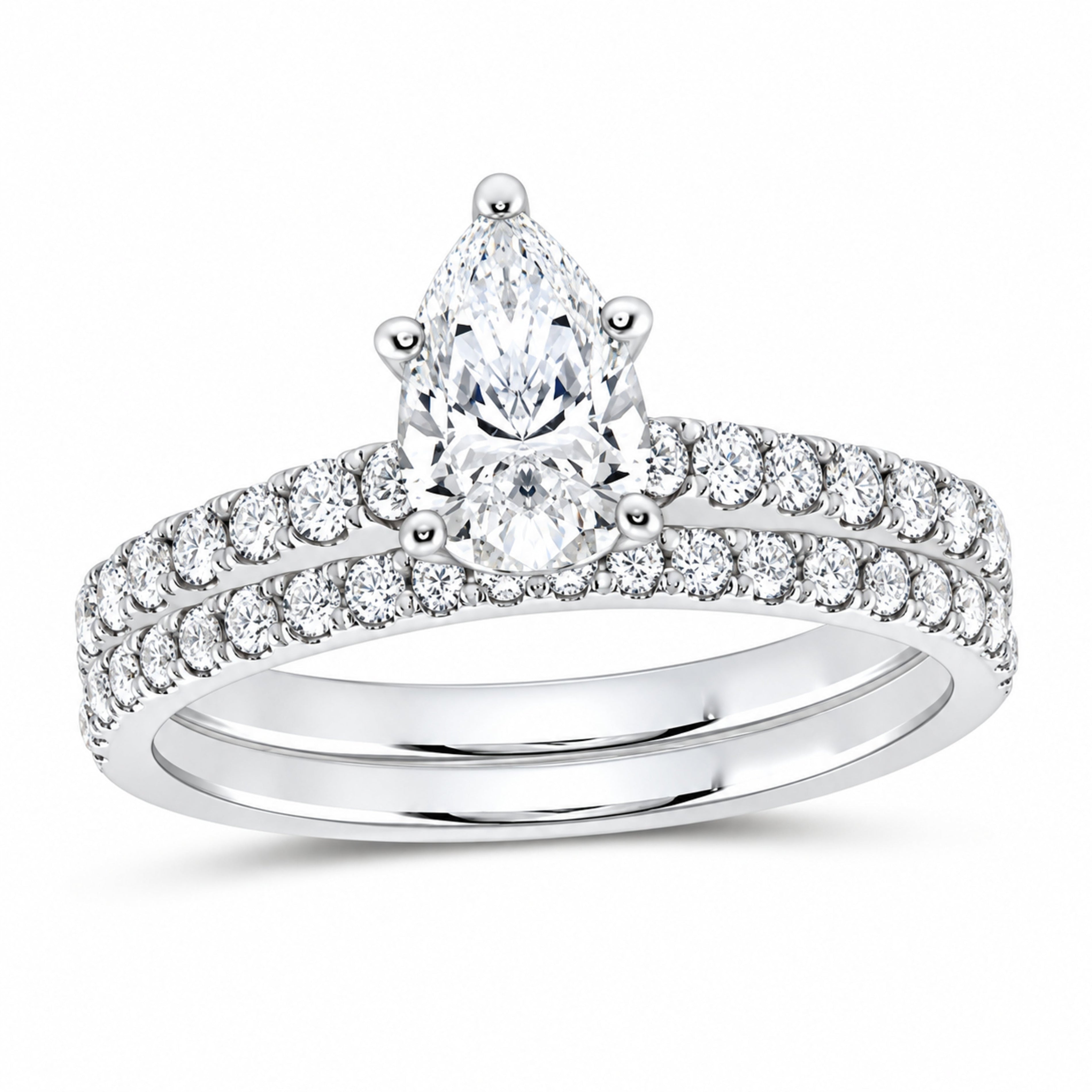 14K White Gold 1 1/4 CTW Lab-Grown Diamond Pear Bridal Ring Set — SKU 11943