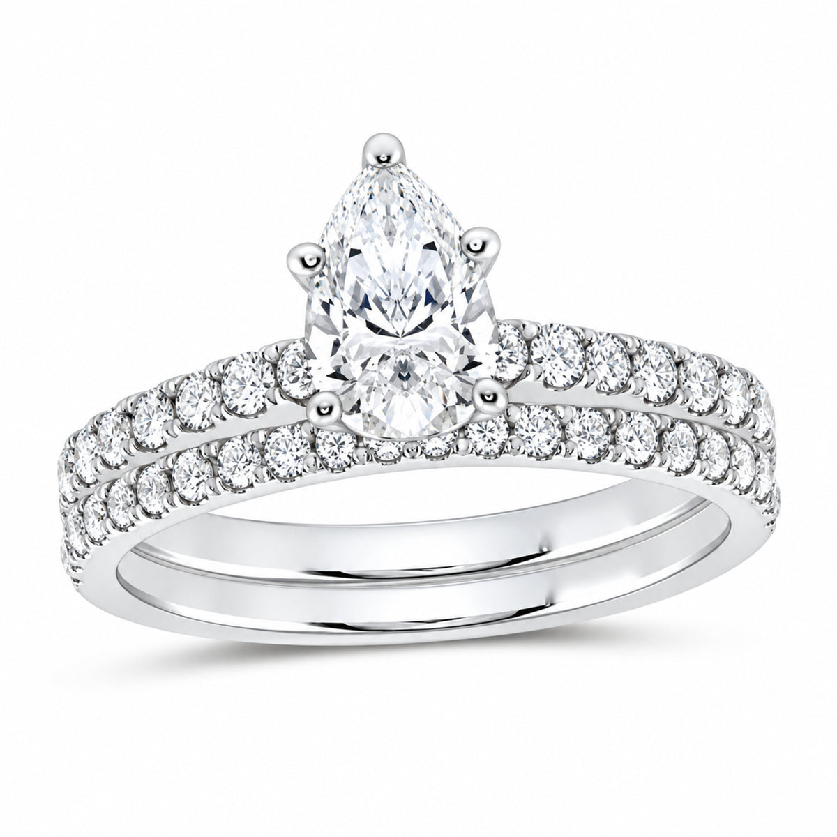 14K White Gold 1 1/4 CTW Lab-Grown Diamond Pear Bridal Ring Set — SKU 11943