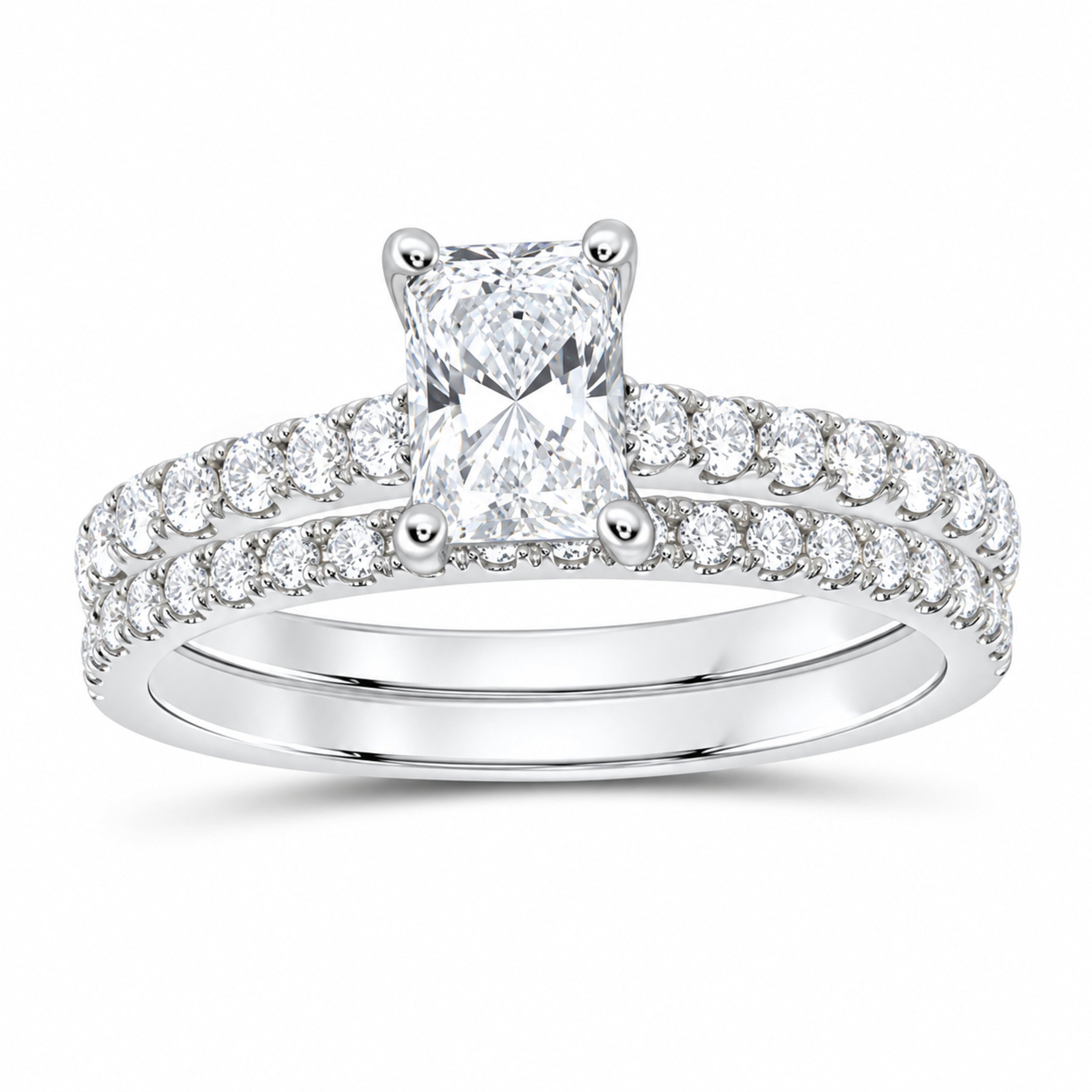 14K White Gold 1 1/4 CTW Lab-Grown Diamond Radiant Bridal Ring Set — SKU 11960