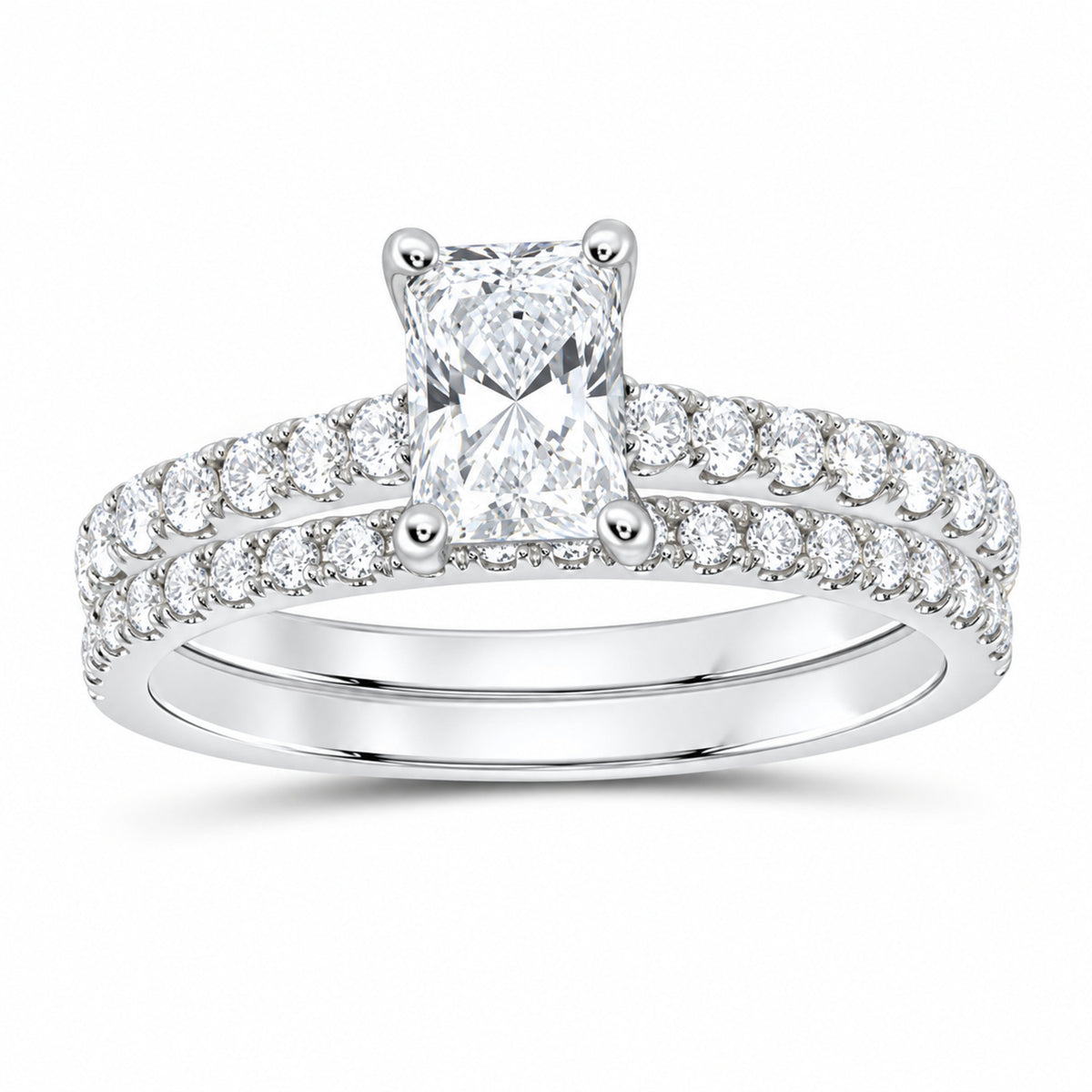 14K White Gold 1 1/4 CTW Lab-Grown Diamond Radiant Bridal Ring Set — SKU 11960