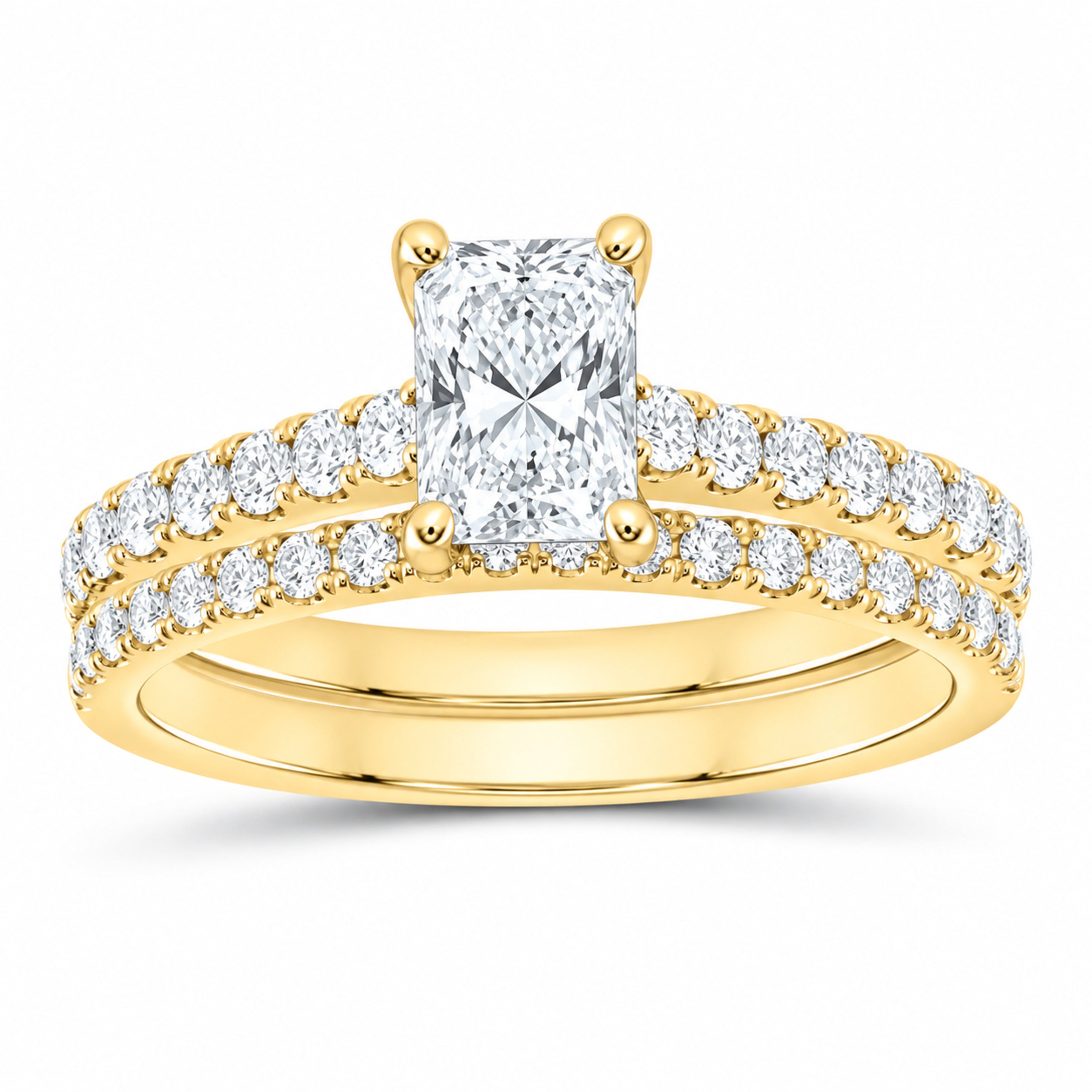 14K Yellow Gold 1 1/4 CTW Lab-Grown Diamond Radiant Bridal Ring Set — SKU 11961