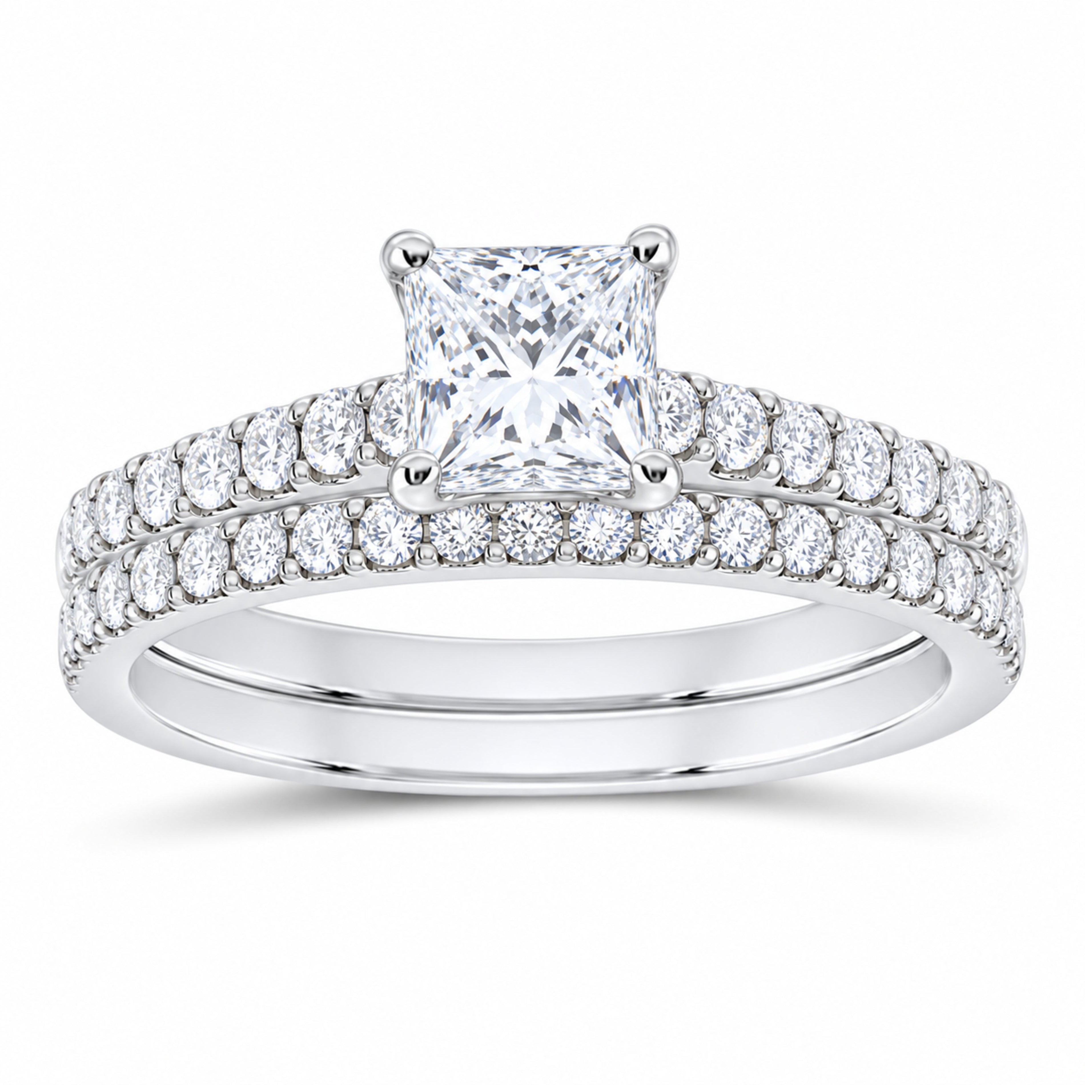 14K White Gold 1 1/4 CTW Lab-Grown Diamond Princess Bridal Ring Set — SKU 11971