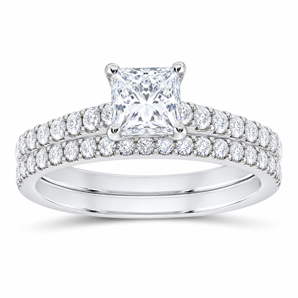 14K White Gold 1 1/4 CTW Lab-Grown Diamond Princess Bridal Ring Set — SKU 11971