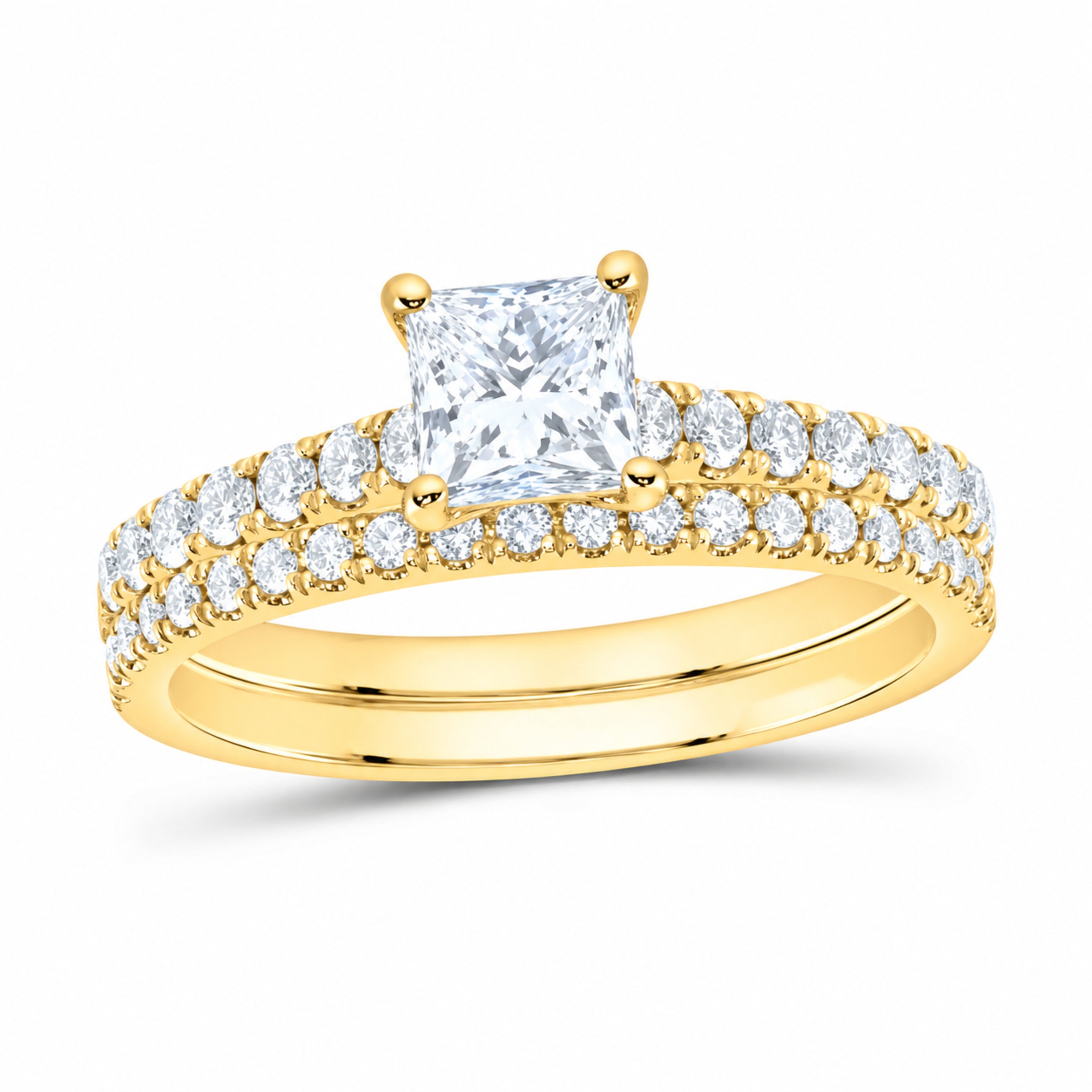 14K Yellow Gold 1 1/4 CTW Lab-Grown Diamond Princess Bridal Ring Set — SKU 11974