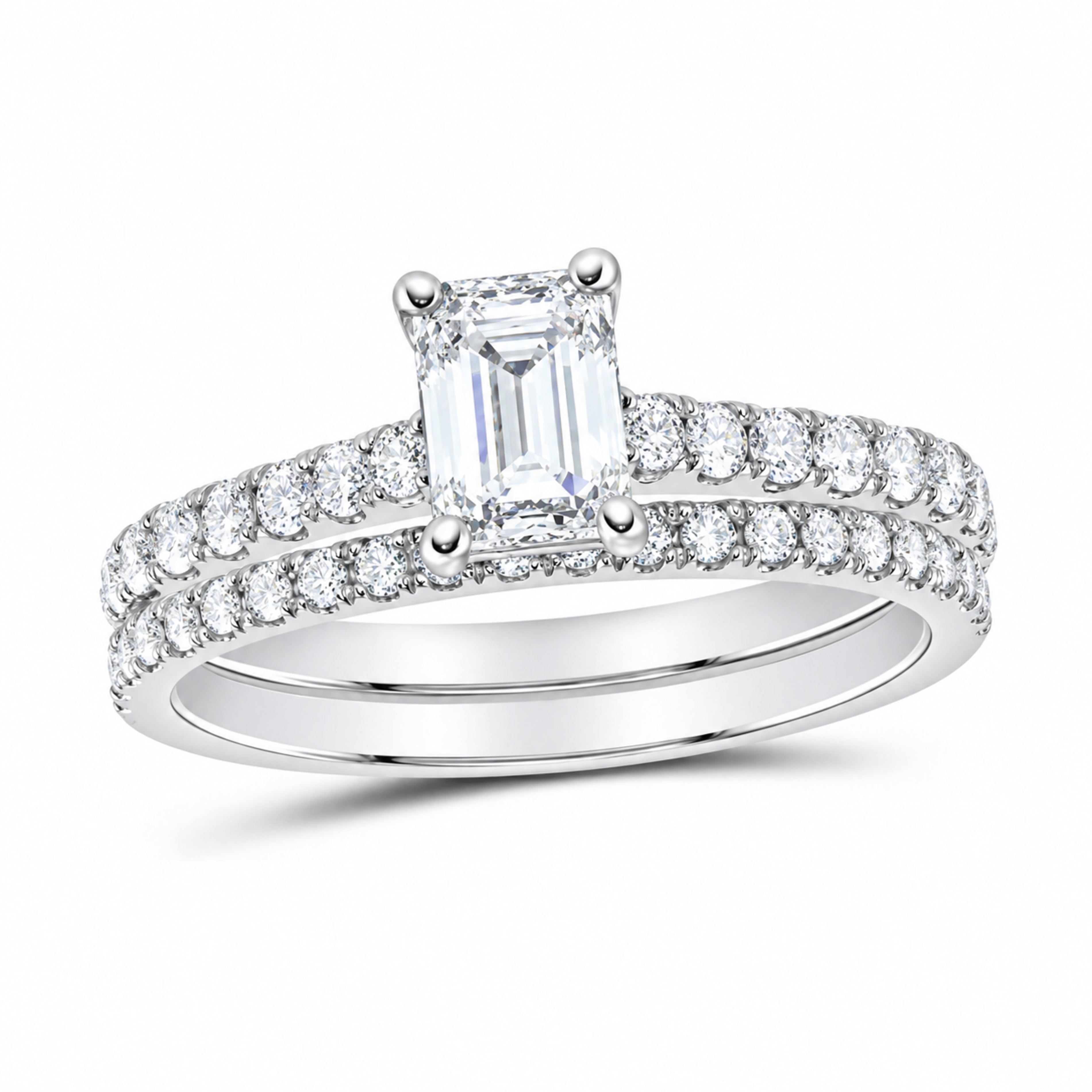 14K White Gold 1 1/4 CTW Lab-Grown Diamond Emerald Bridal Ring Set — SKU 11983