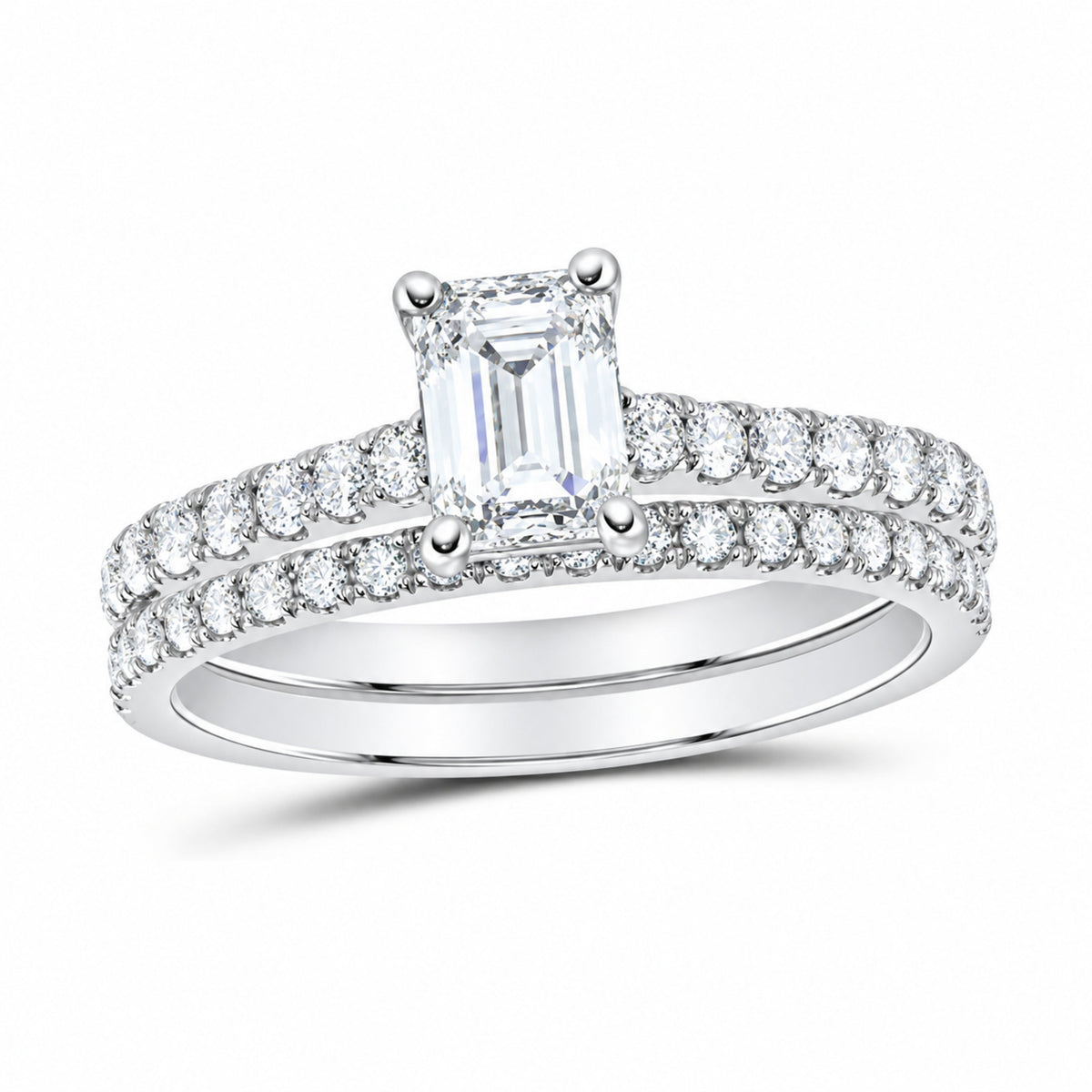 14K White Gold 1 1/4 CTW Lab-Grown Diamond Emerald Bridal Ring Set — SKU 11983