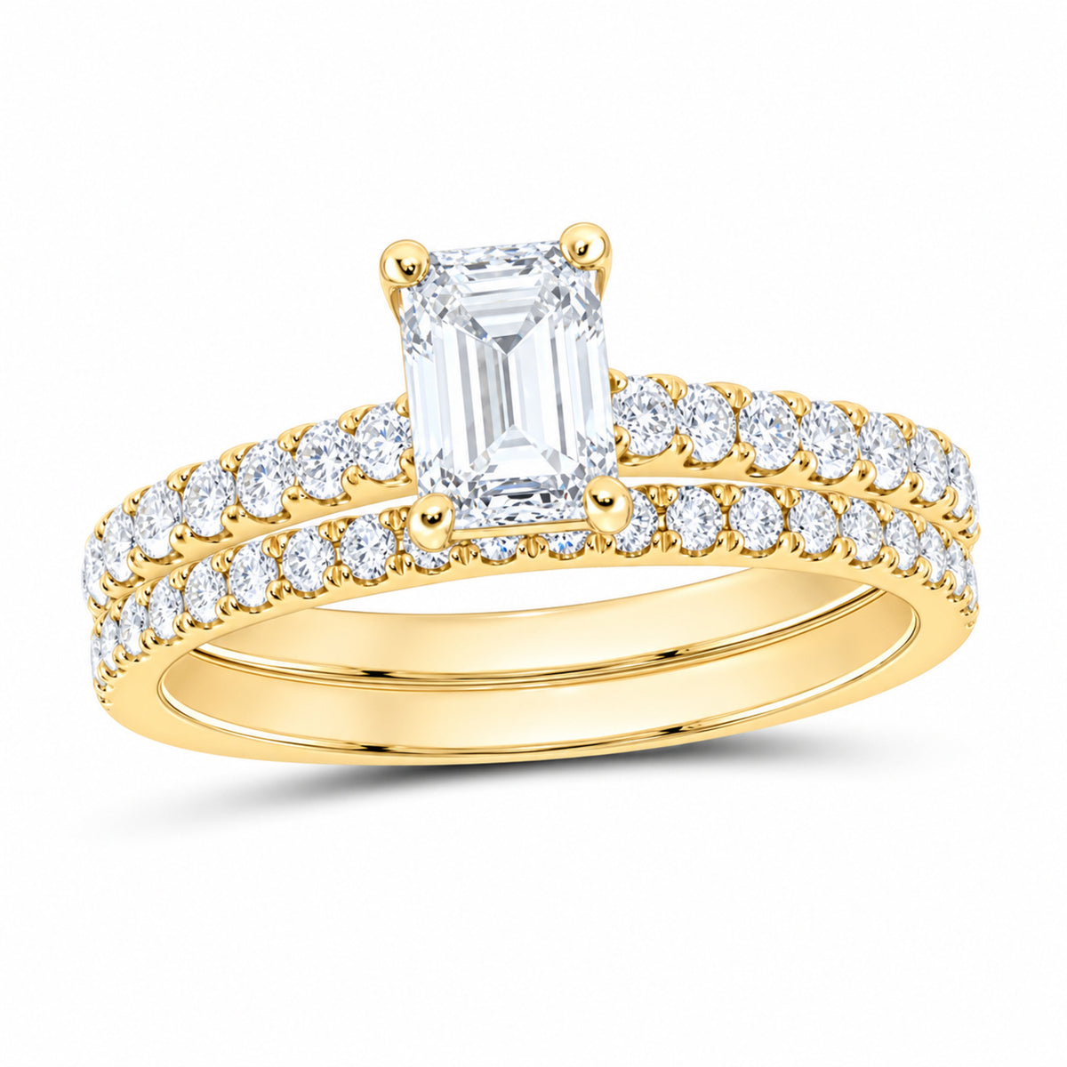 14K Yellow Gold 1 1/4 CTW Lab-Grown Diamond Emerald Bridal Ring Set — SKU 11985