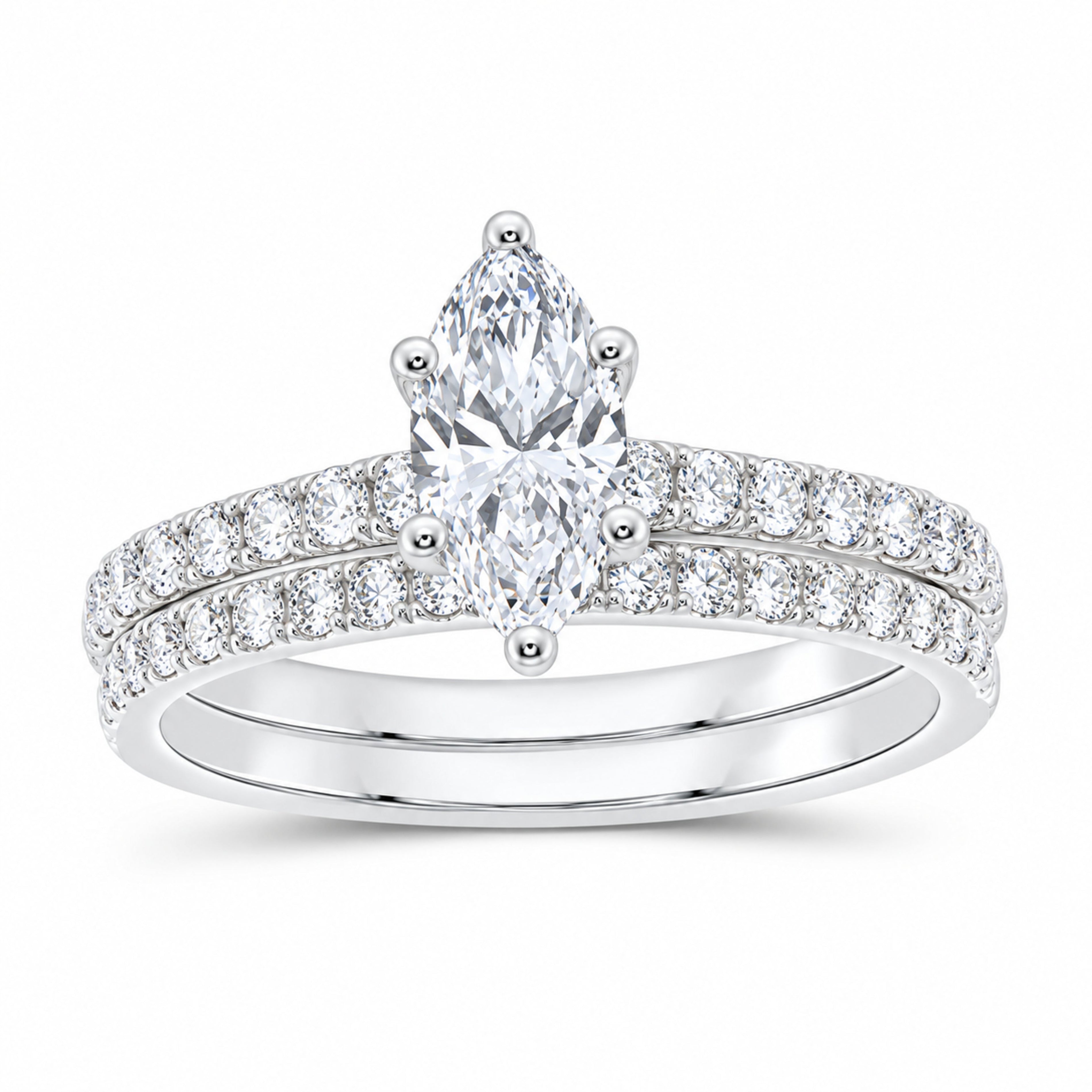 14K White Gold 1 1/4 CTW Lab-Grown Diamond Marquise Bridal Ring Set — SKU 11993
