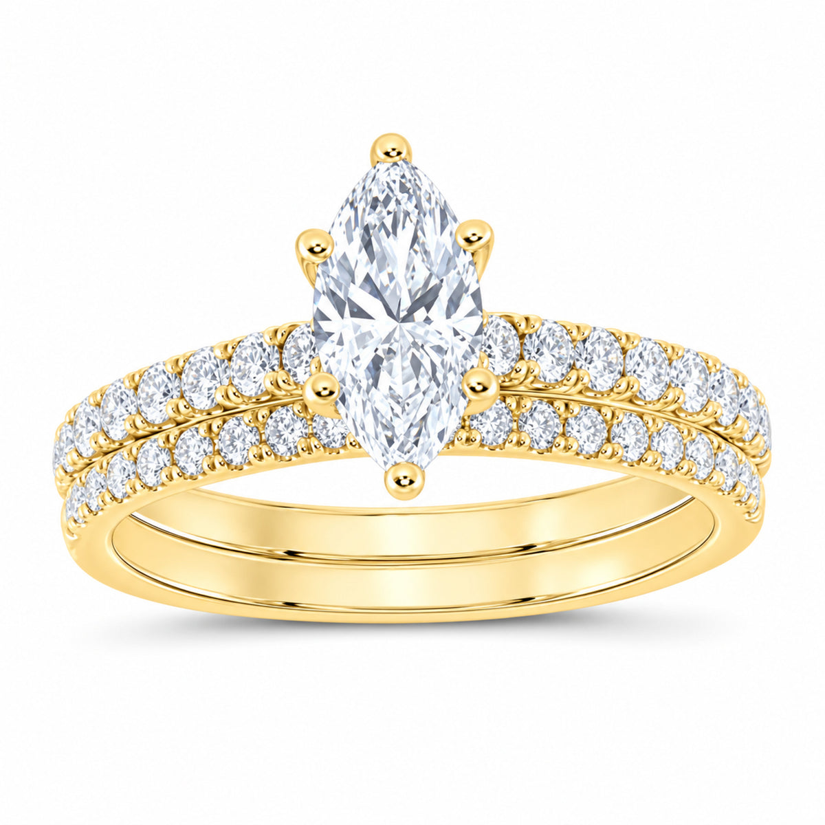 14K Yellow Gold 1 1/4 CTW Lab-Grown Diamond Marquise Bridal Ring Set — SKU 11994