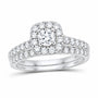 14K White Gold 1 CTW Lab-Grown Diamond Round Cushion Single Halo Bridal Ring Set — SKU 12014