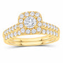 14K Yellow Gold 1 CTW Lab-Grown Diamond Round Cushion Single Halo Bridal Ring Set — SKU 12016