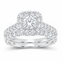14K White Gold 2 CTW Lab-Grown Diamond Round Cushion Single Halo Bridal Ring Set — SKU 12023