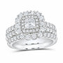 14K White Gold 1 7/8 CTW Lab-Grown Diamond Cushion Halo Bridal Ring Set — SKU 14226