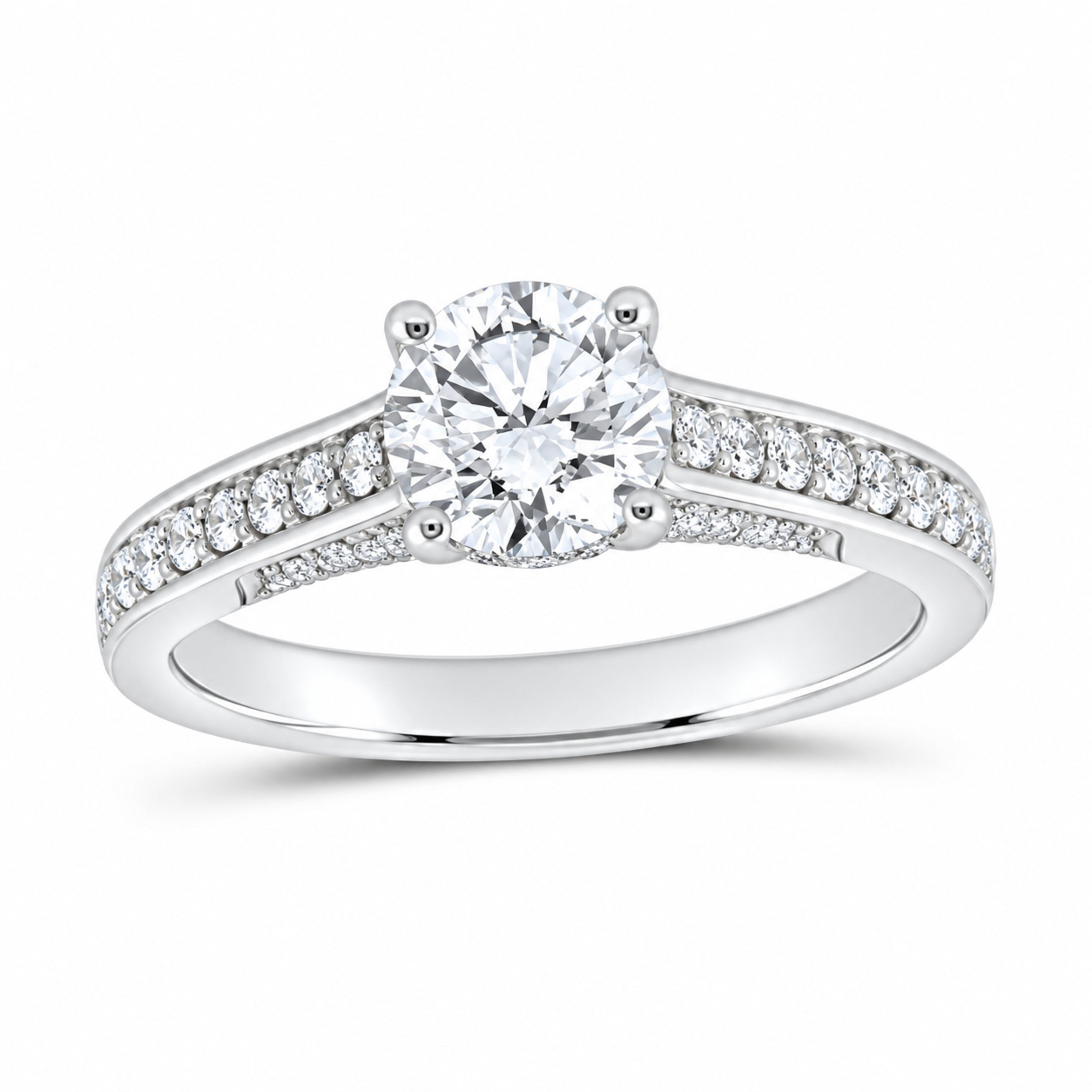 14K White Gold 1 1/3 CTW Lab-Grown Diamond Round Engagement Ring — SKU 10375