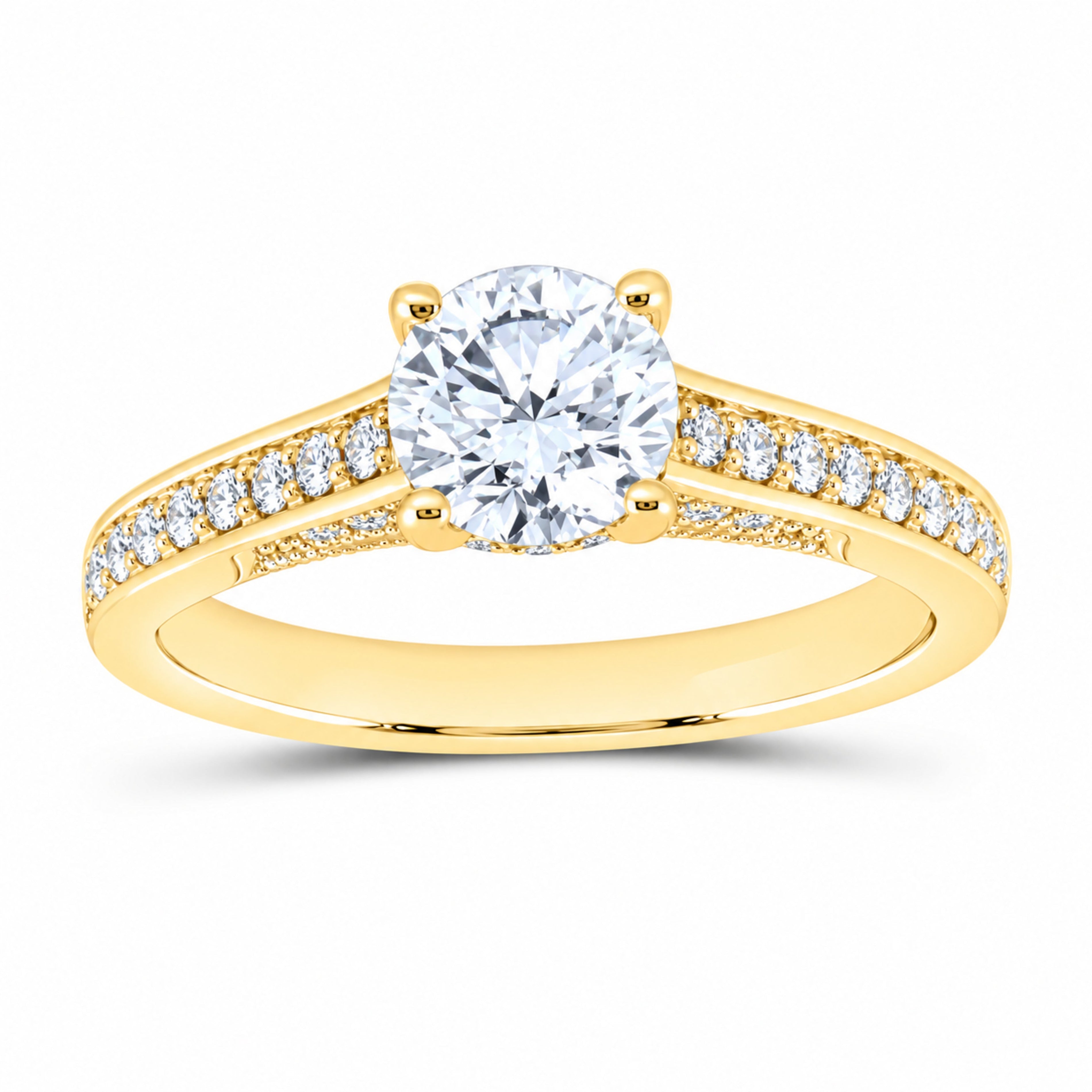 14K Yellow Gold 1 1/3 CTW Lab-Grown Diamond Round Engagement Ring — SKU 10379