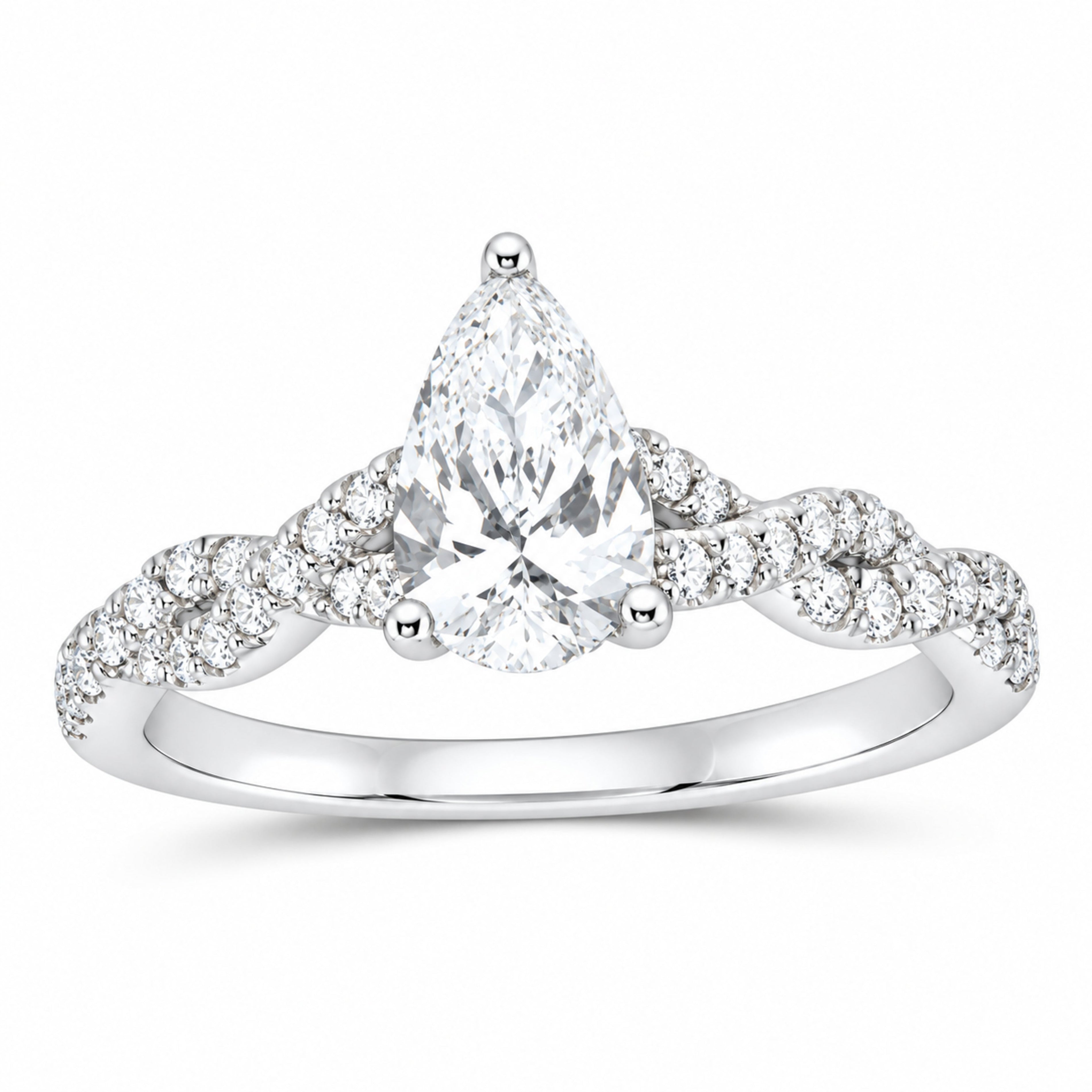 14K White Gold 1 1/3 CTW Lab-Grown Diamond Pear Engagement Ring — SKU 11410