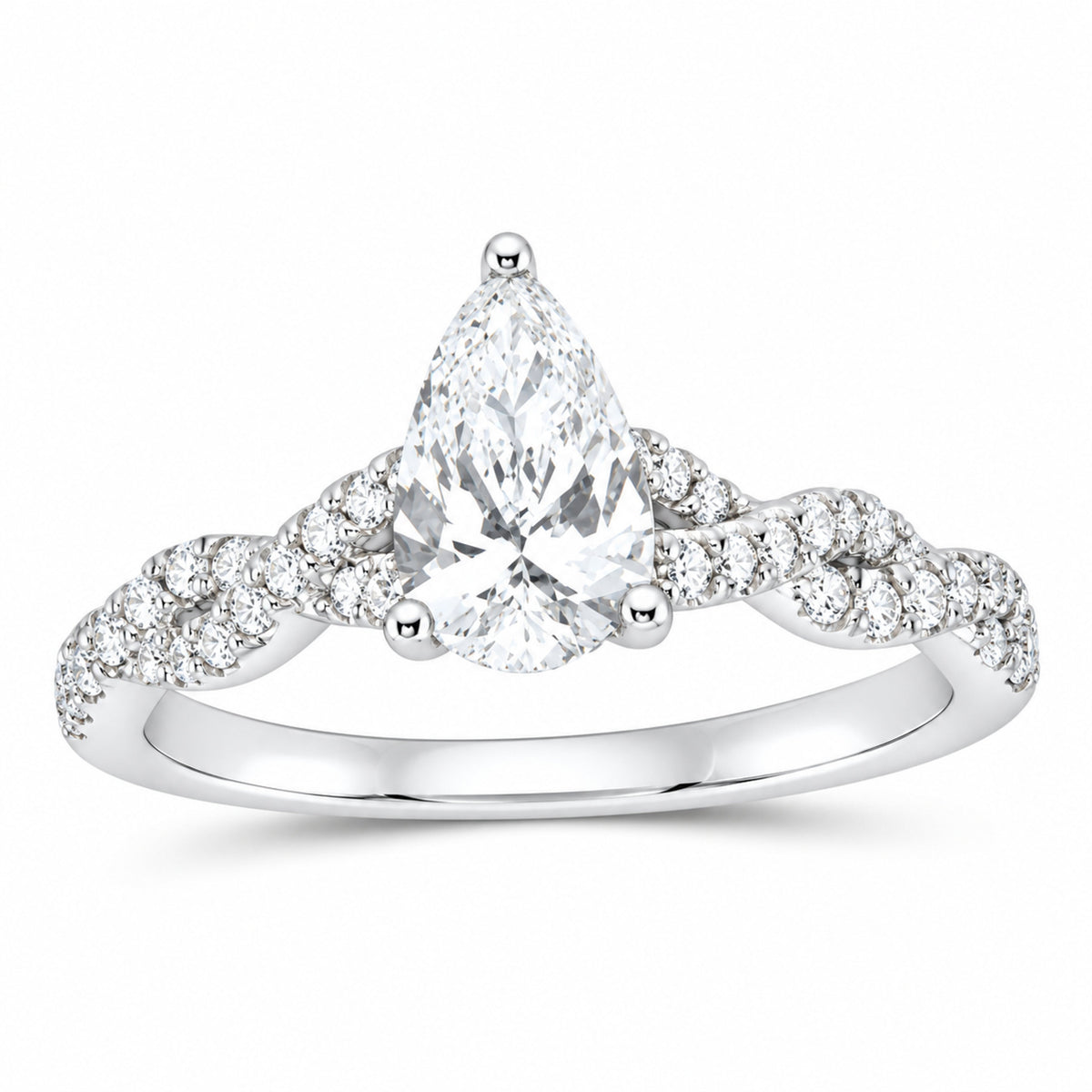 14K White Gold 1 1/3 CTW Lab-Grown Diamond Pear Engagement Ring — SKU 11410