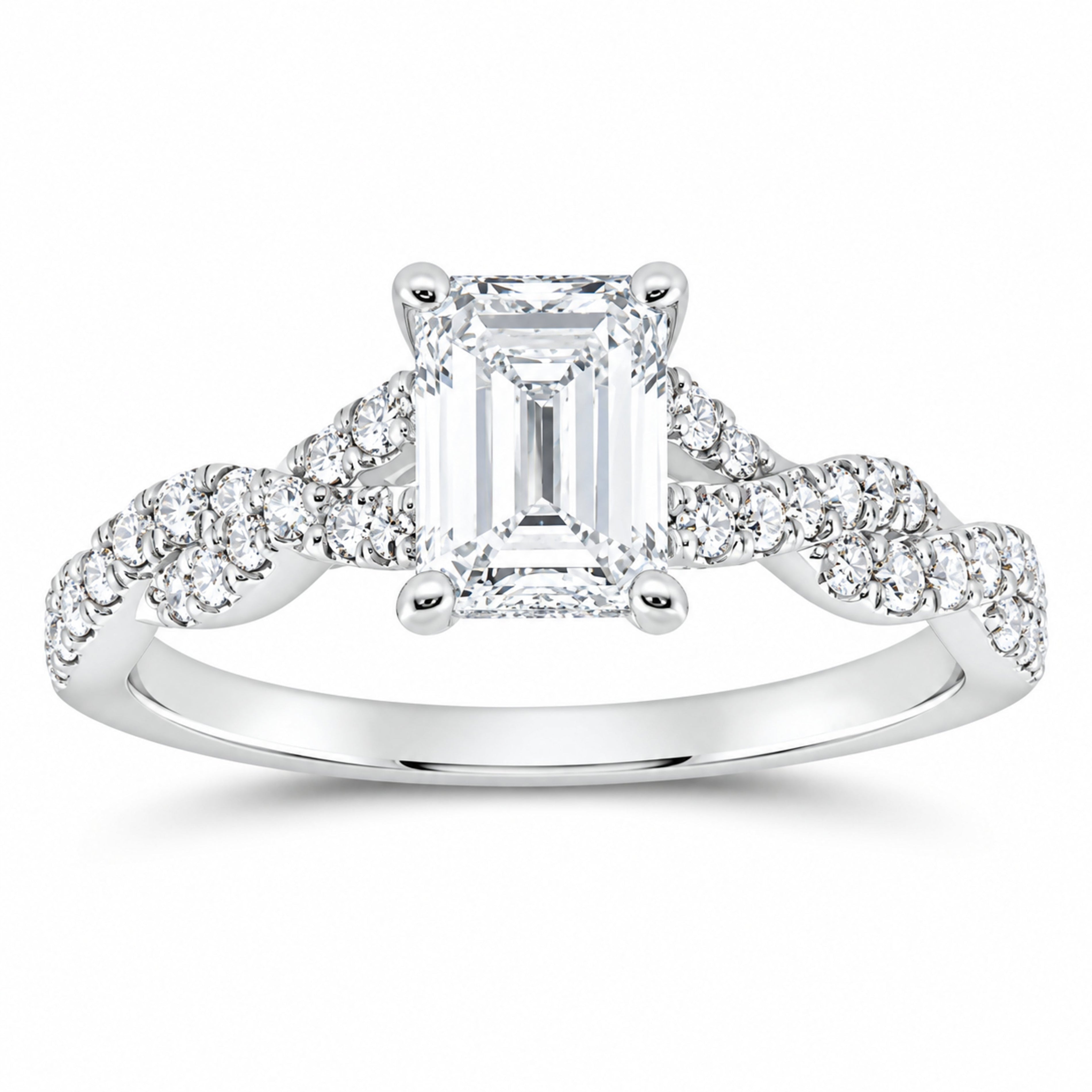 14K White Gold 1 3/8 CTW Lab-Grown Diamond Emerald Engagement Ring — SKU 11414
