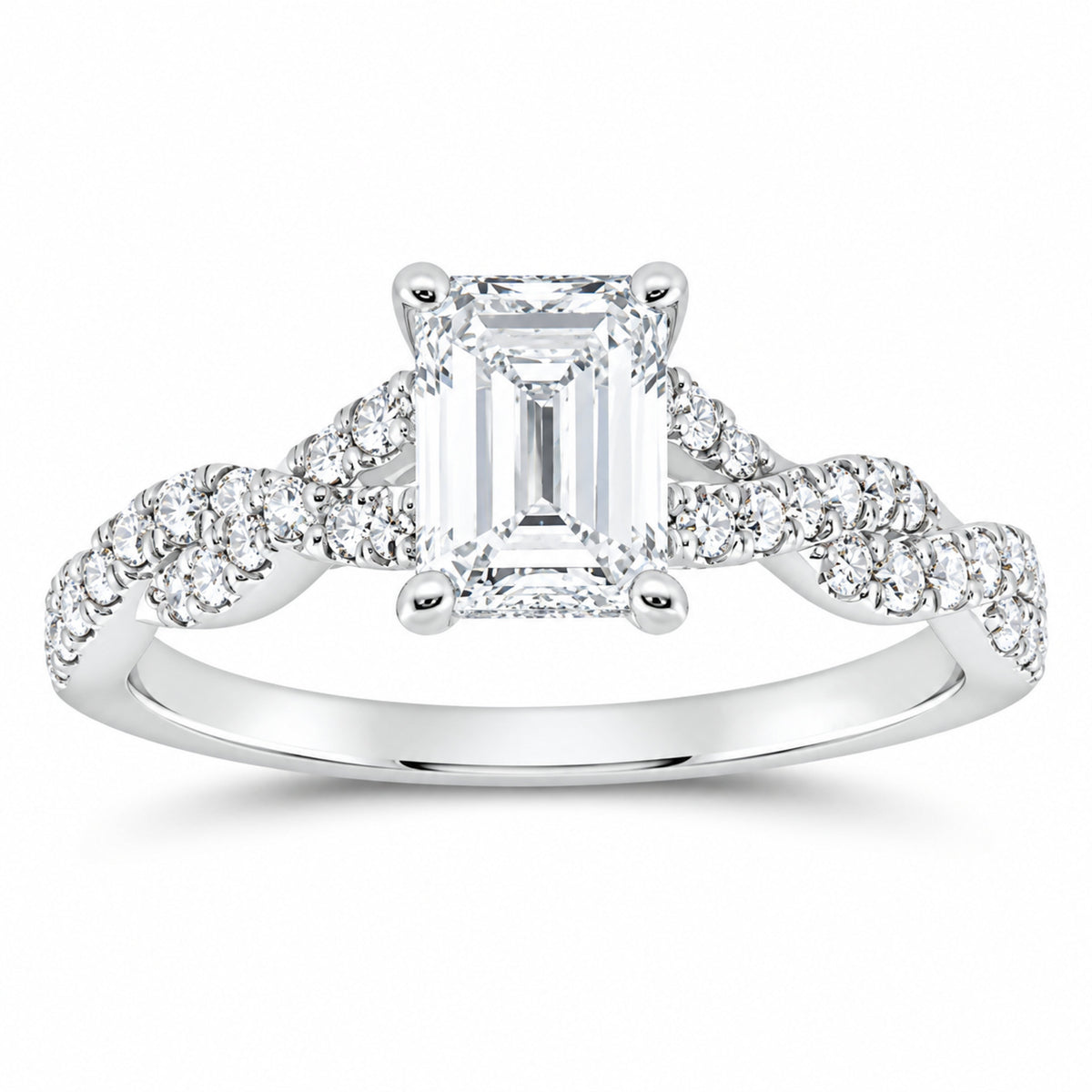 14K White Gold 1 3/8 CTW Lab-Grown Diamond Emerald Engagement Ring — SKU 11414