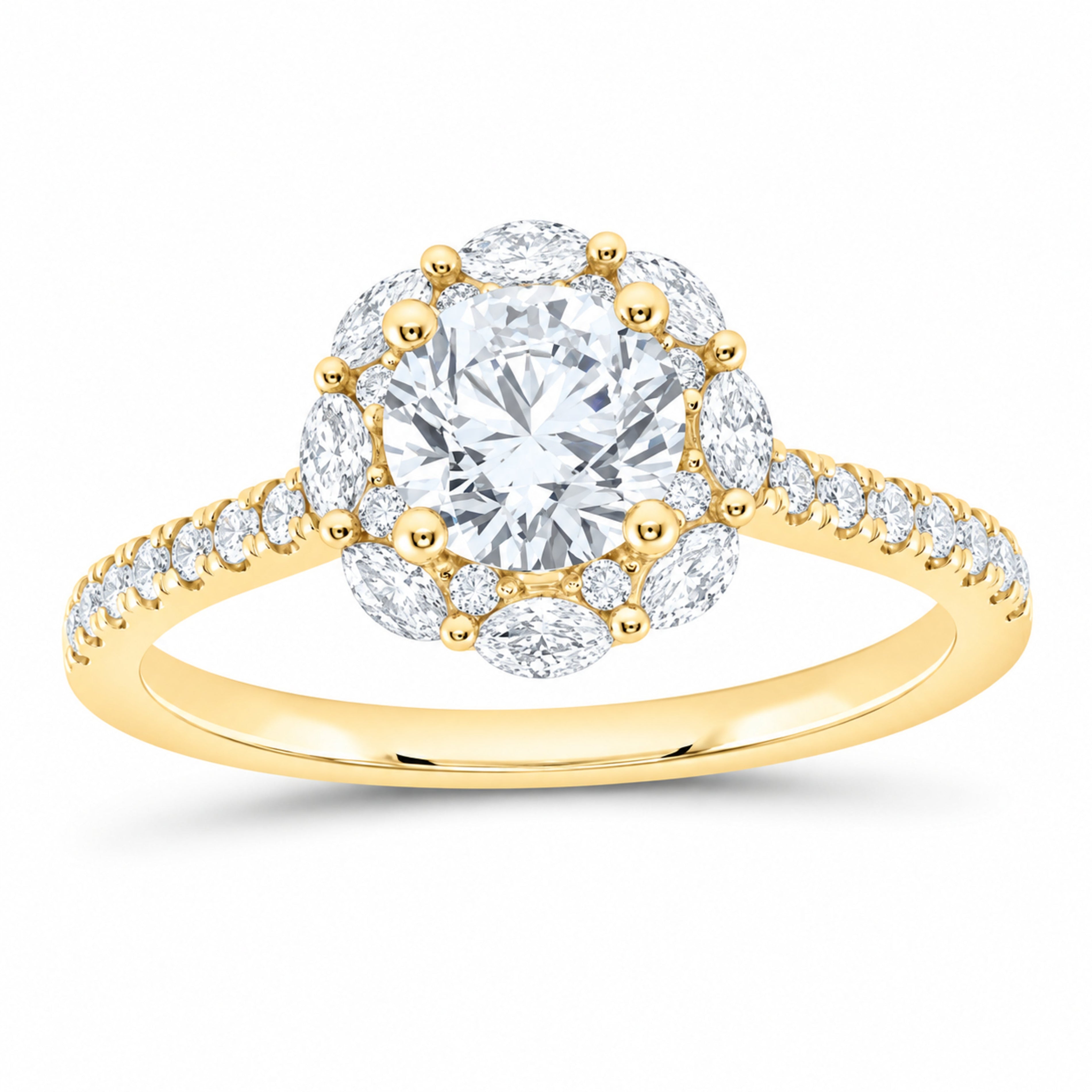 14K Yellow Gold 1 1/2 CTW Lab-Grown Diamond Round Engagement Ring — SKU 11436