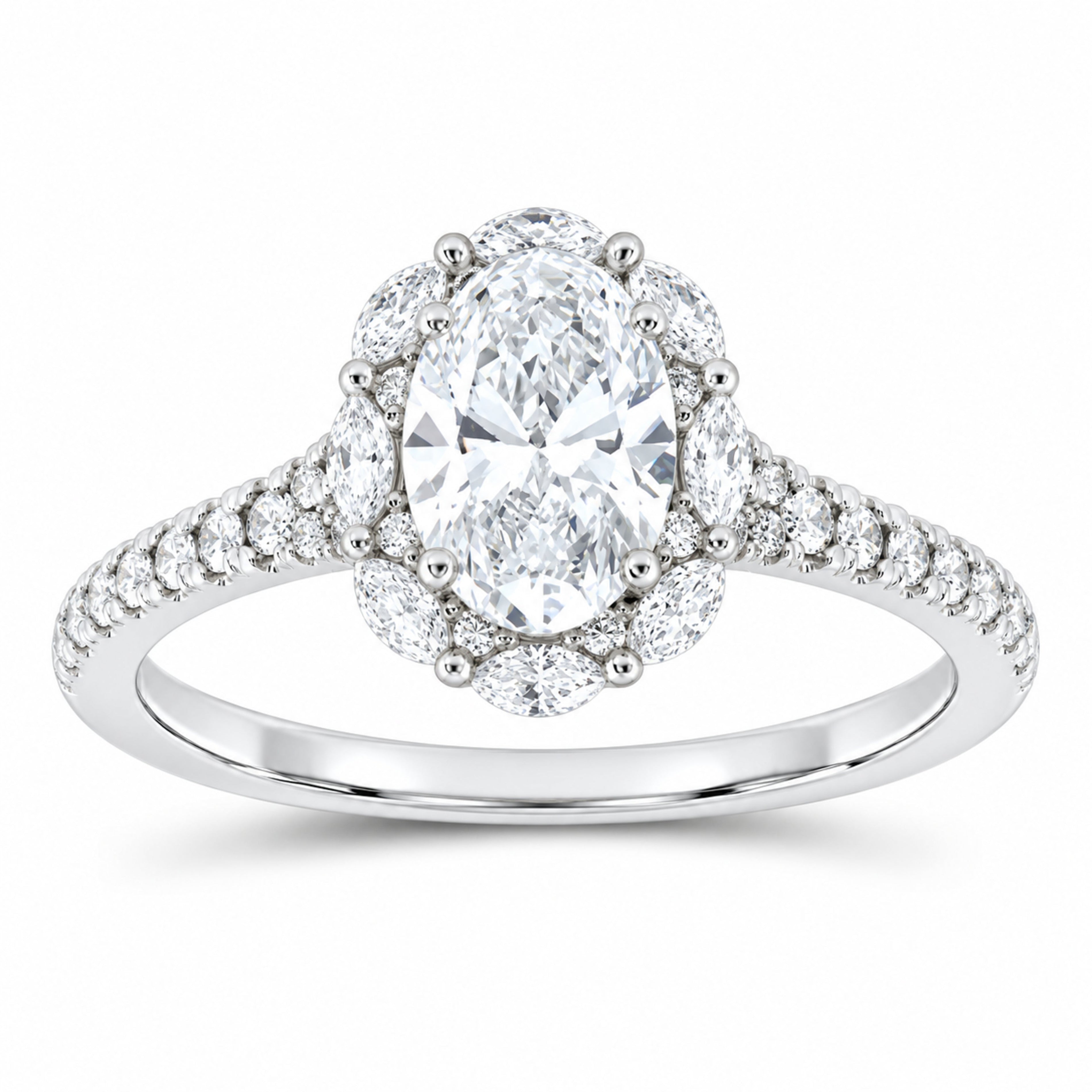 14K White Gold 1 1/2 CTW Lab-Grown Diamond Oval Engagement Ring — SKU 11480