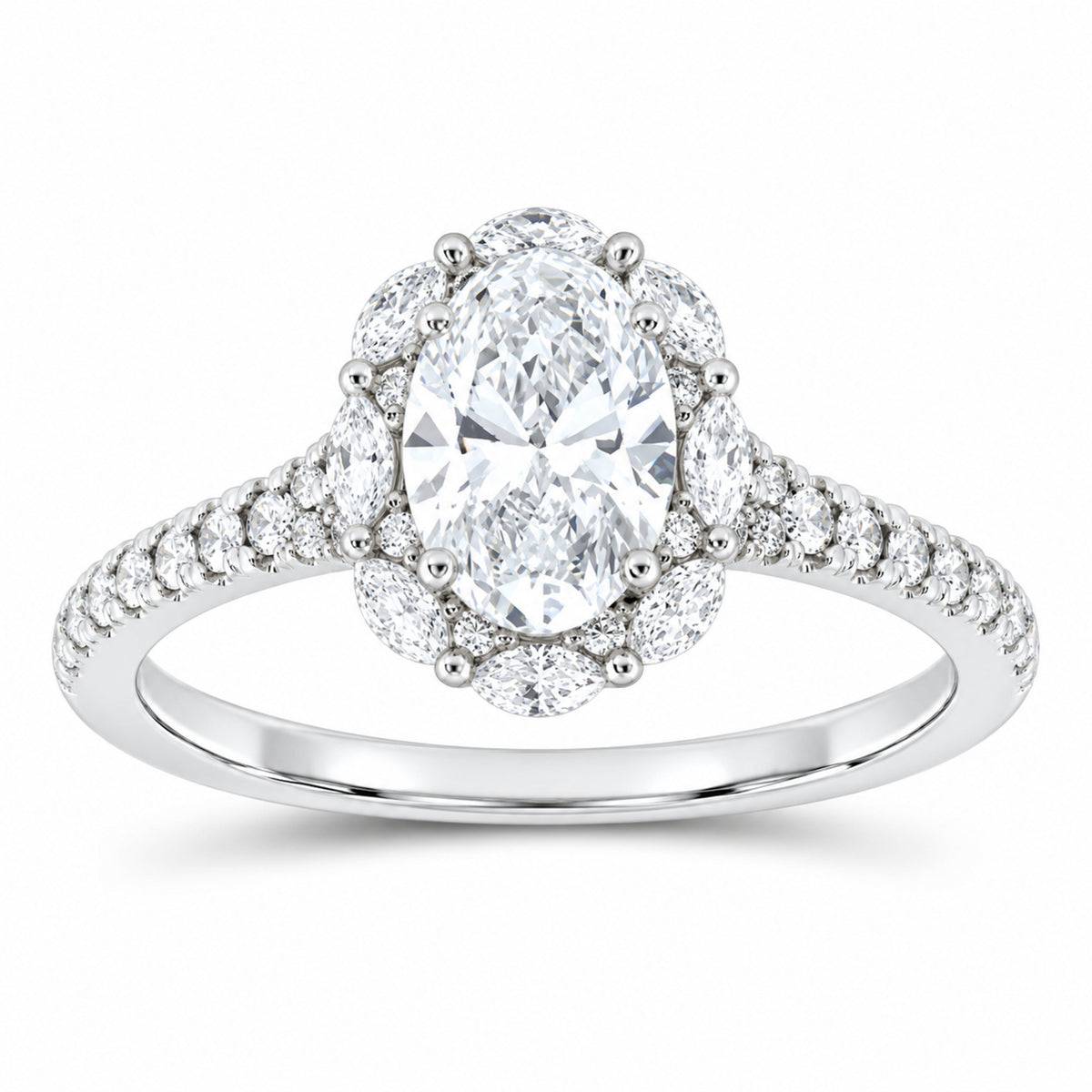 14K White Gold 1 1/2 CTW Lab-Grown Diamond Oval Engagement Ring — SKU 11480
