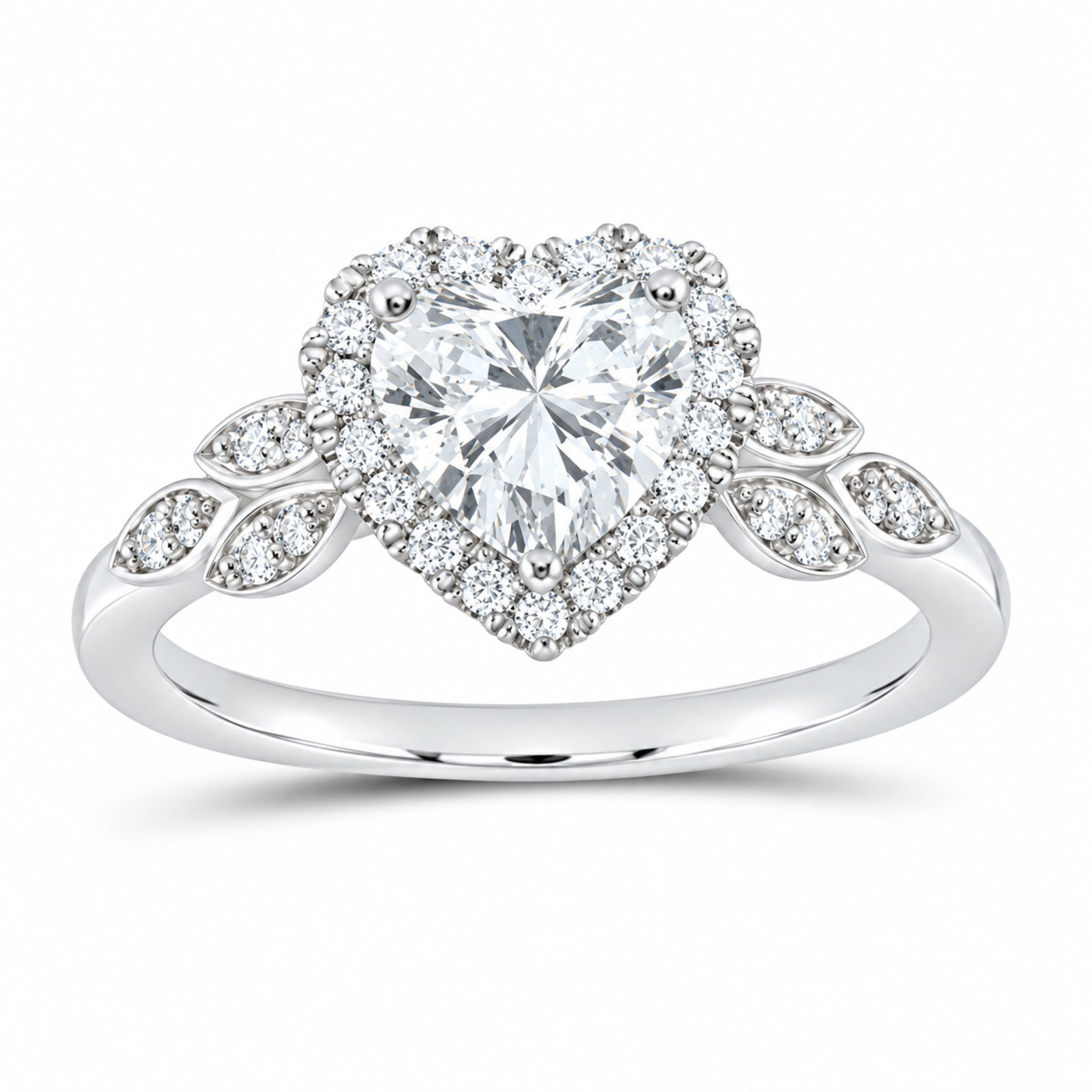 14K White Gold 1 1/3 CTW Lab-Grown Diamond Heart Engagement Ring — SKU 11487
