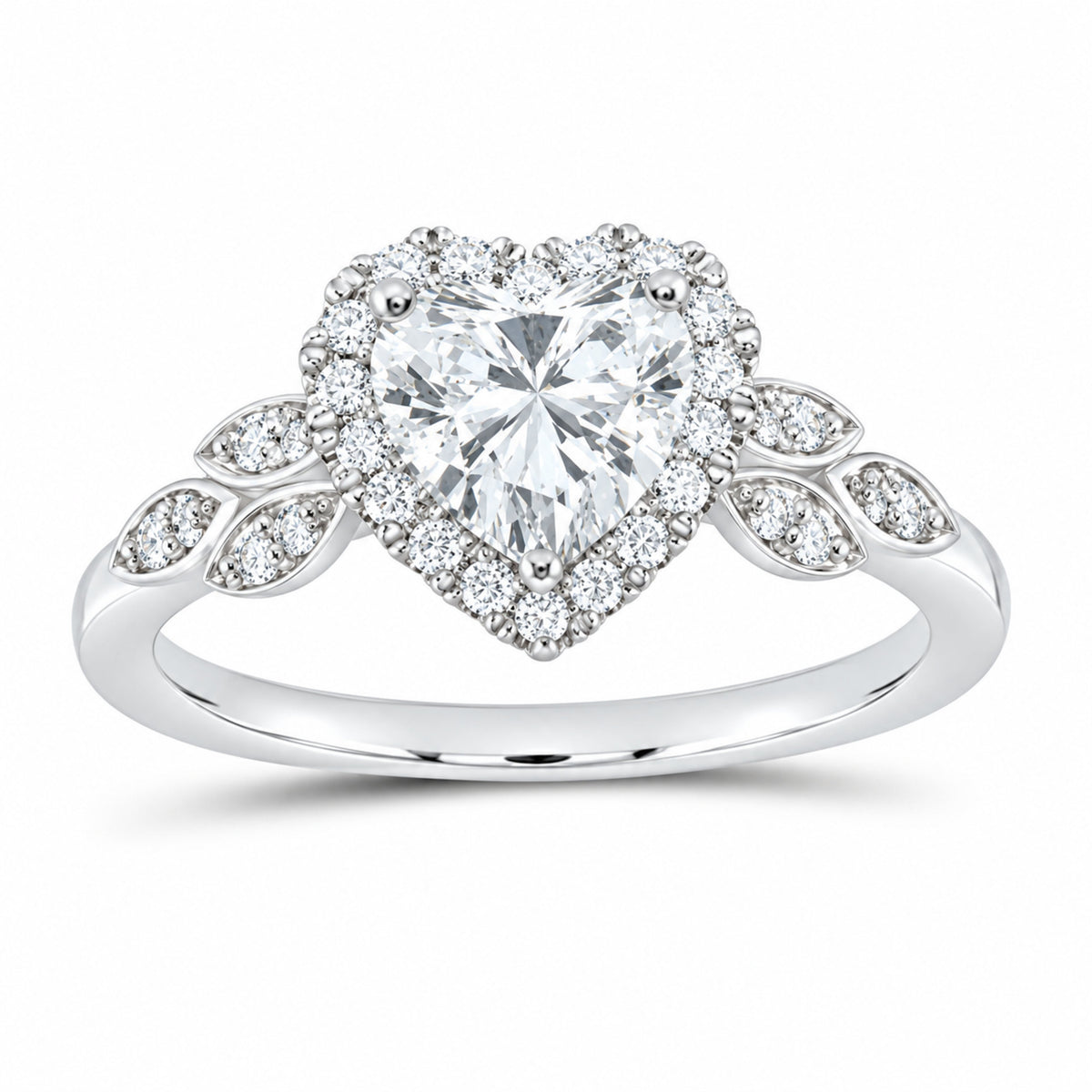 14K White Gold 1 1/3 CTW Lab-Grown Diamond Heart Engagement Ring — SKU 11487