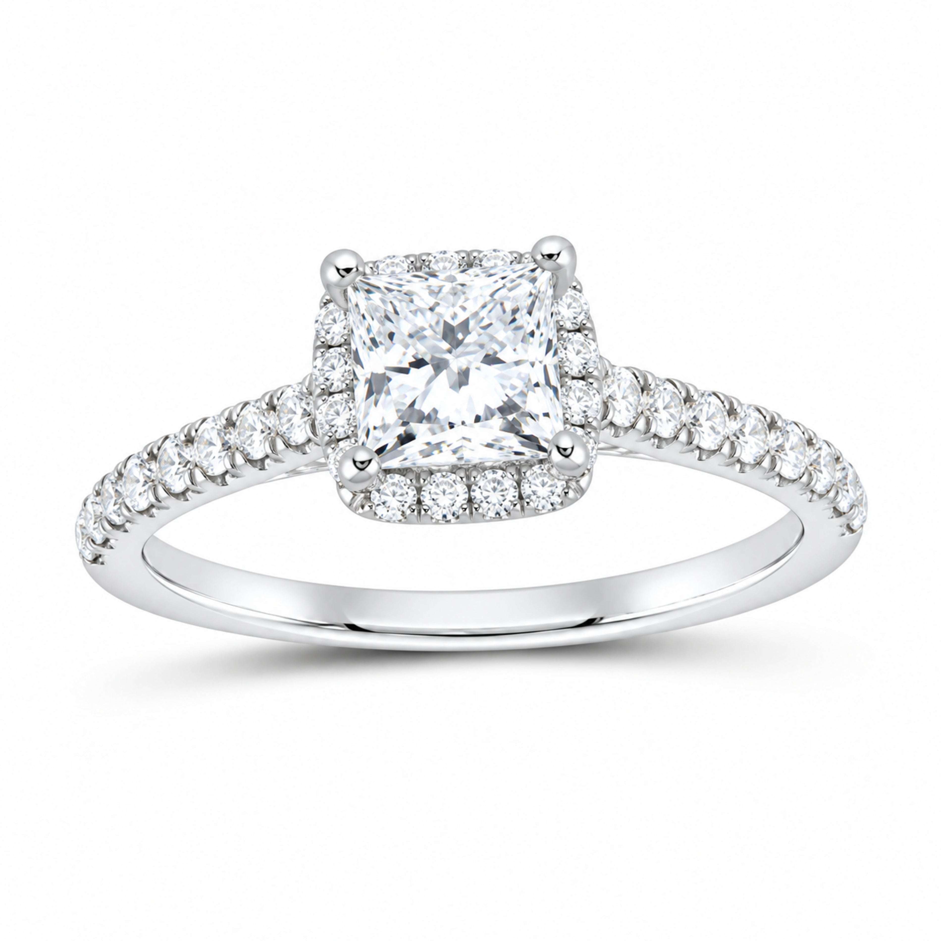 14K White Gold 1 1/2 CTW Lab-Grown Diamond Princess Cushion Halo Engagement Ring — SKU 11529