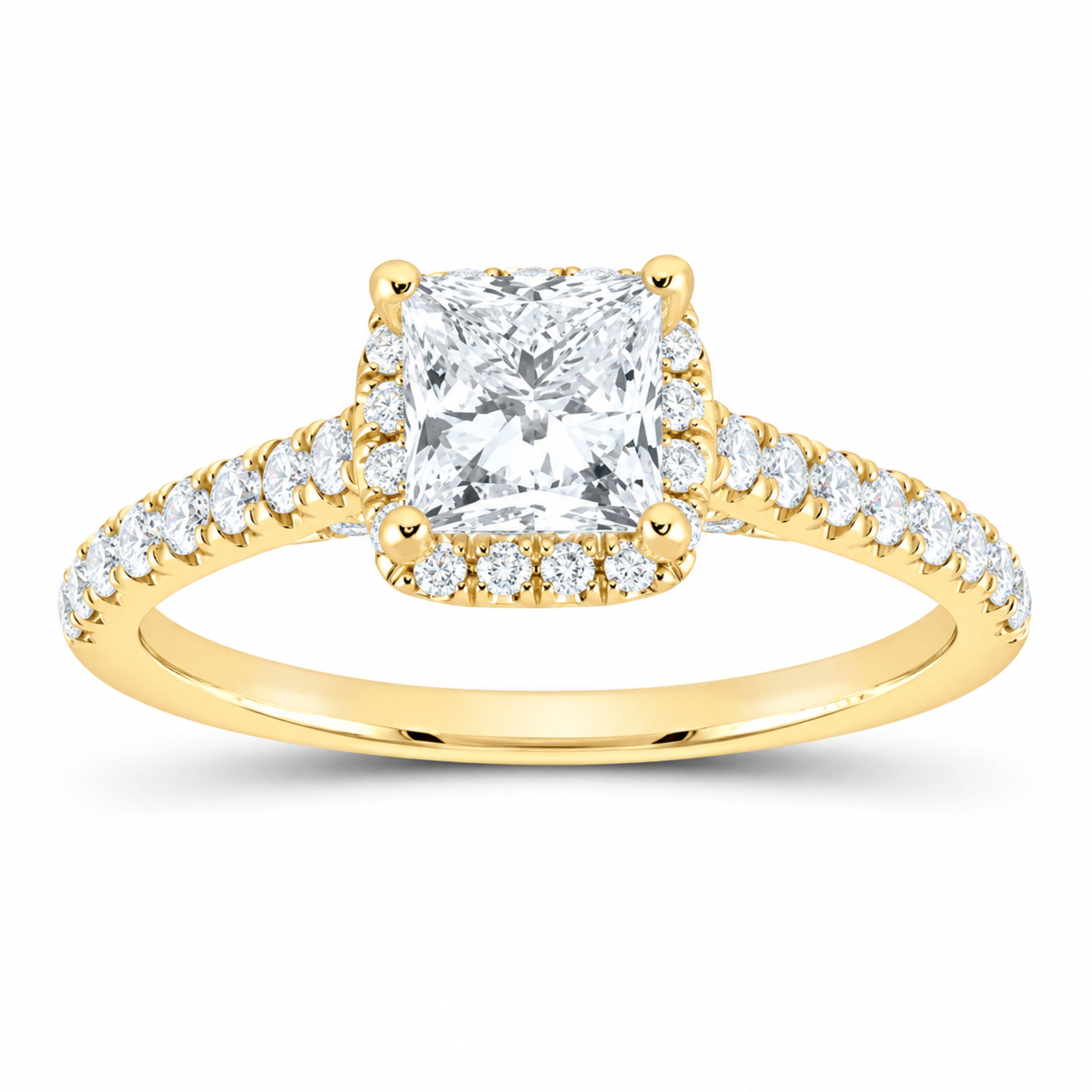 14K Yellow Gold 1 1/2 CTW Lab-Grown Diamond Princess Cushion Halo Engagement Ring — SKU 11531