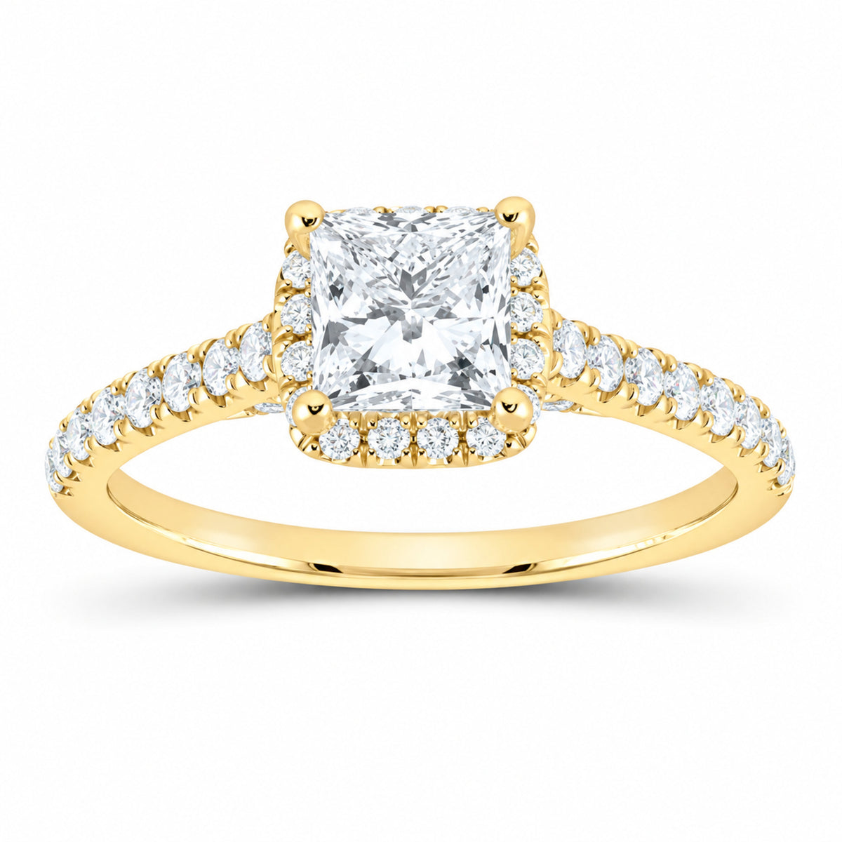 14K Yellow Gold 1 1/2 CTW Lab-Grown Diamond Princess Cushion Halo Engagement Ring — SKU 11531