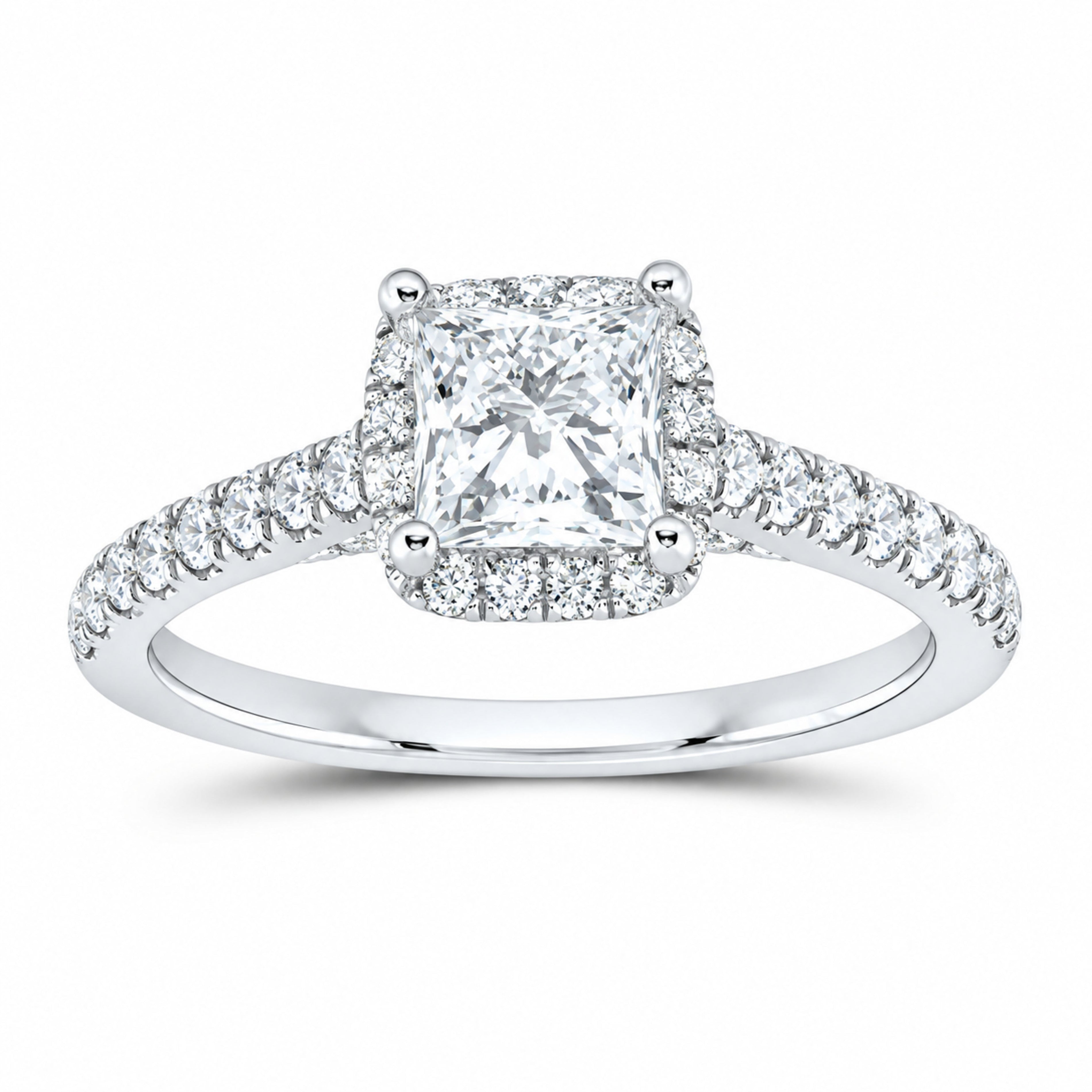 14K White Gold 1 1/2 CTW Lab-Grown Diamond Princess Cushion Halo Engagement Ring — SKU 11532