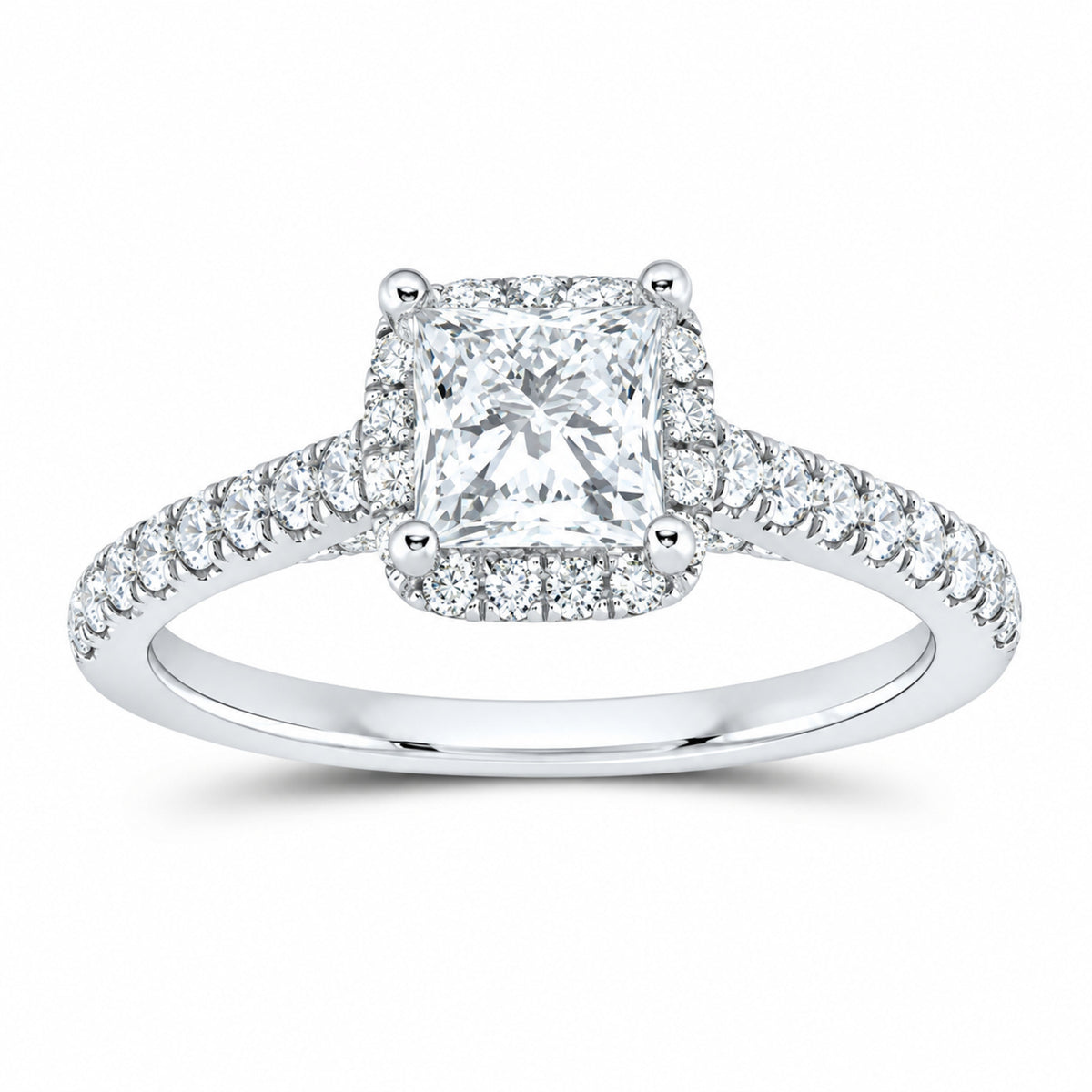 14K White Gold 1 1/2 CTW Lab-Grown Diamond Princess Cushion Halo Engagement Ring — SKU 11532
