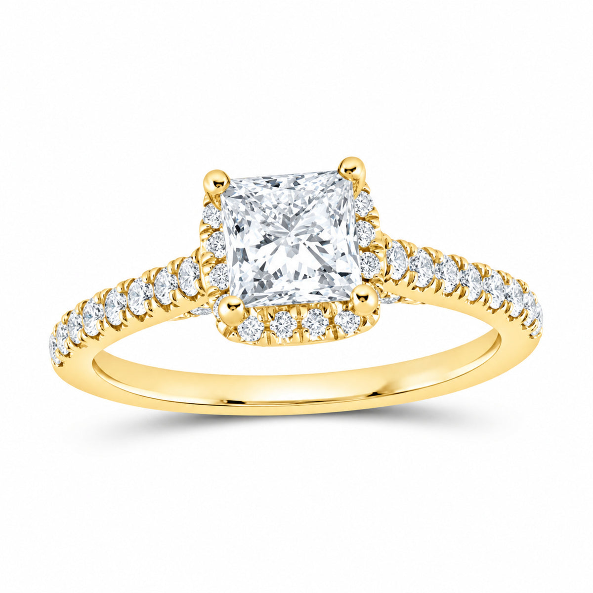 14K Yellow Gold 1 1/2 CTW Lab-Grown Diamond Princess Cushion Halo Engagement Ring — SKU 11533
